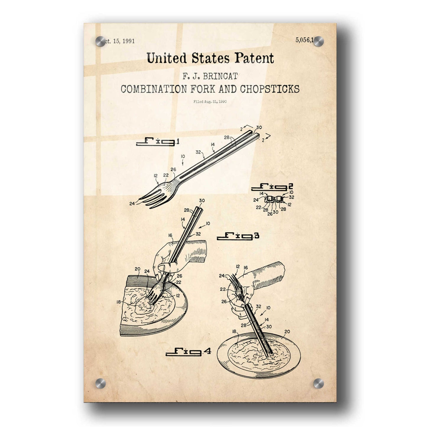 Epic Art 'Chopsticks Blueprint Patent Parchment,' Acrylic Glass Wall Art,24x36