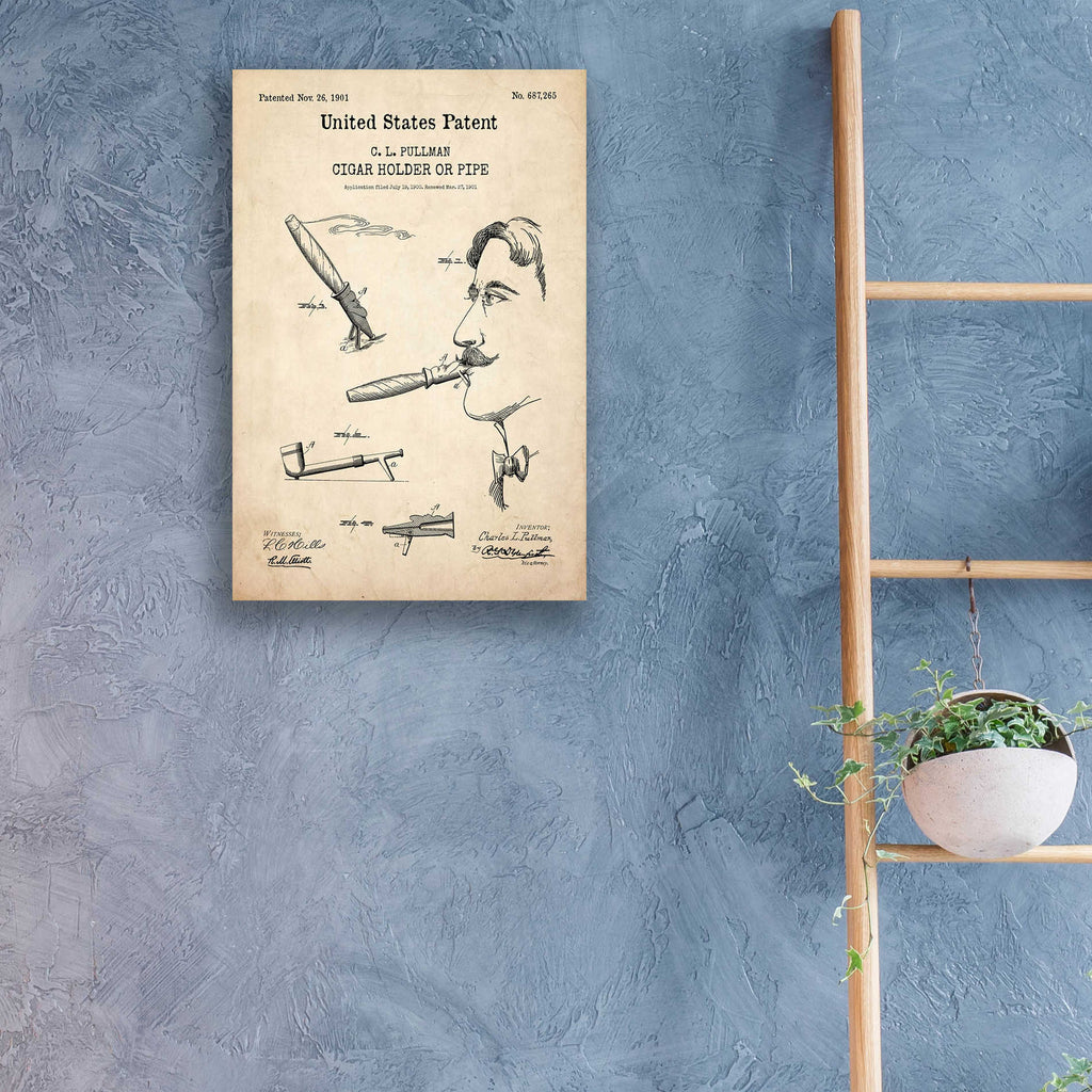 Epic Art 'Cigar Holder Blueprint Patent Parchment,' Acrylic Glass Wall Art,16x24