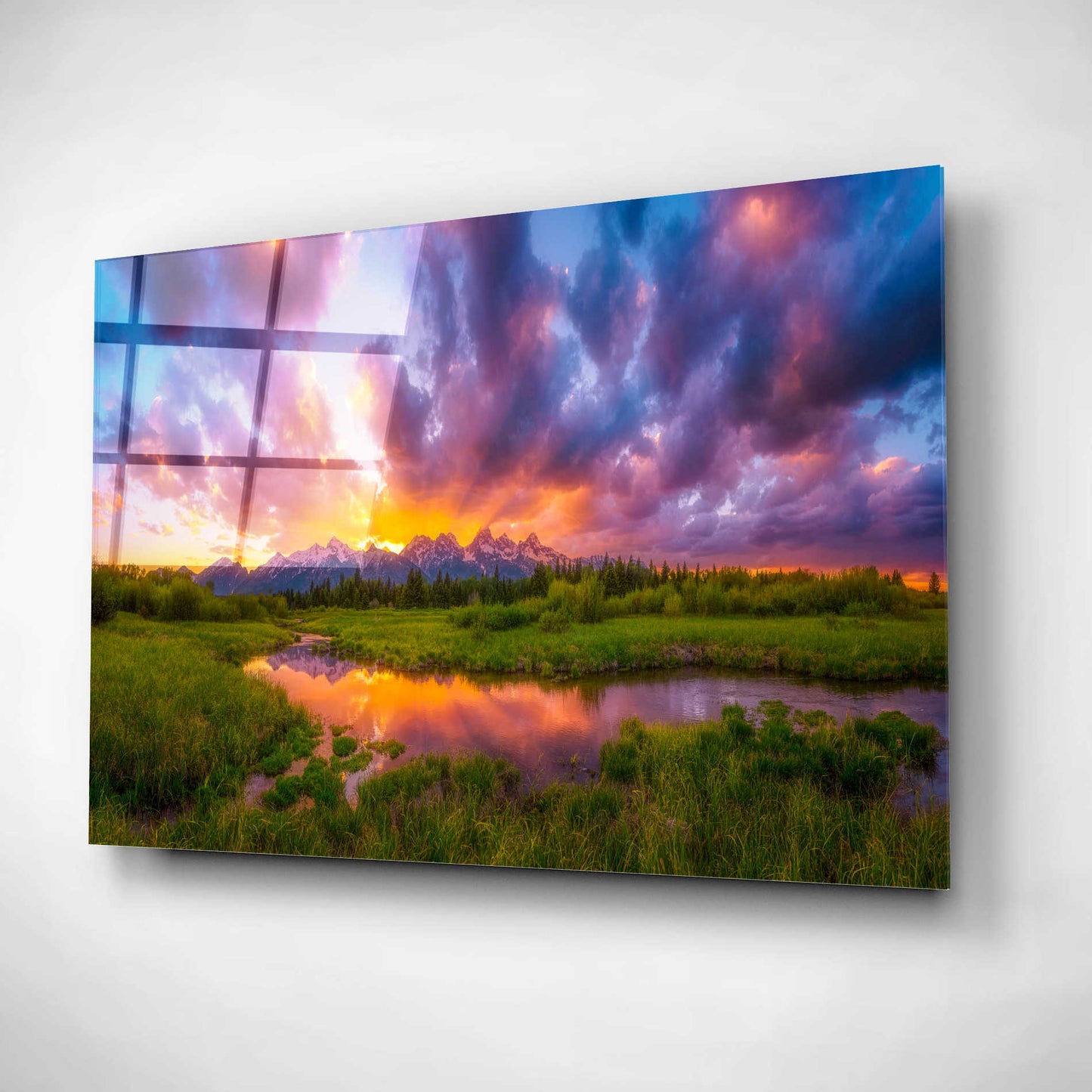 Epic Art 'Grand Sunset in the Tetons' by Darren White, Acrylic Glass Wall Art,16x12