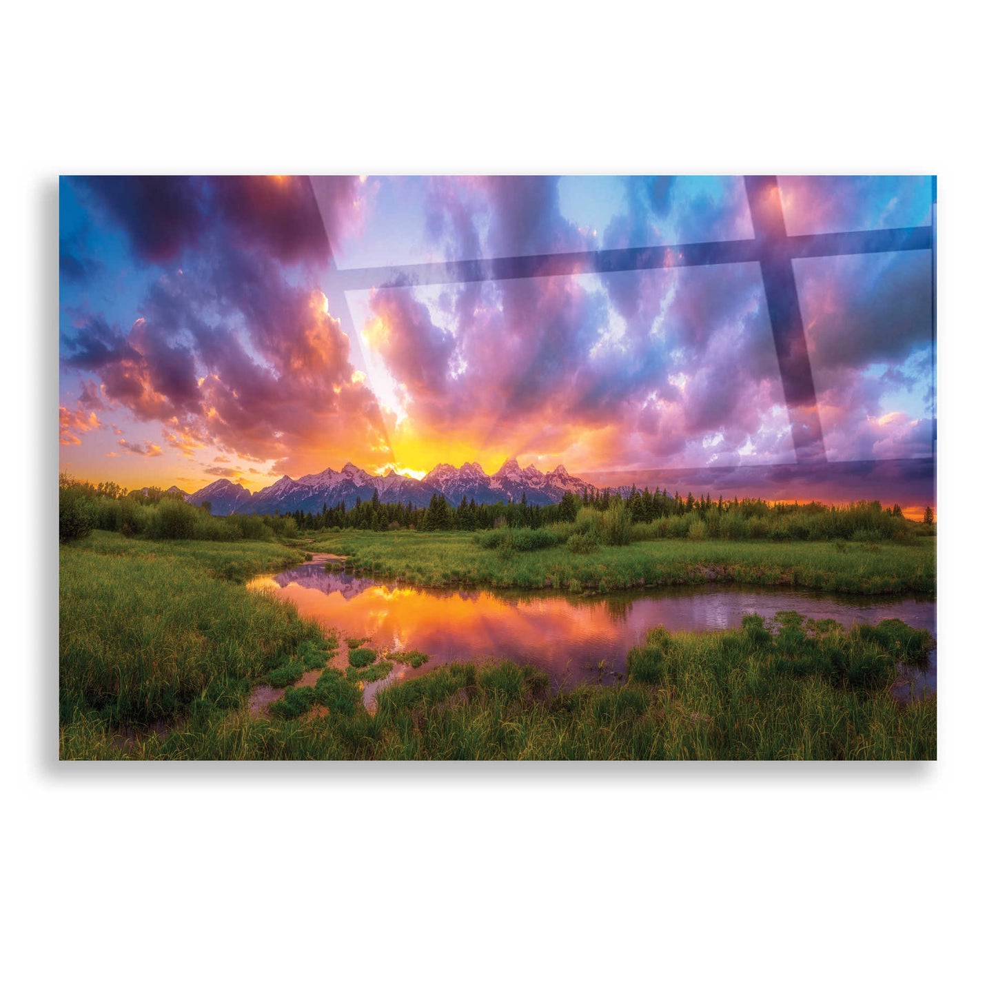 Epic Art 'Grand Sunset in the Tetons' by Darren White, Acrylic Glass Wall Art,16x12