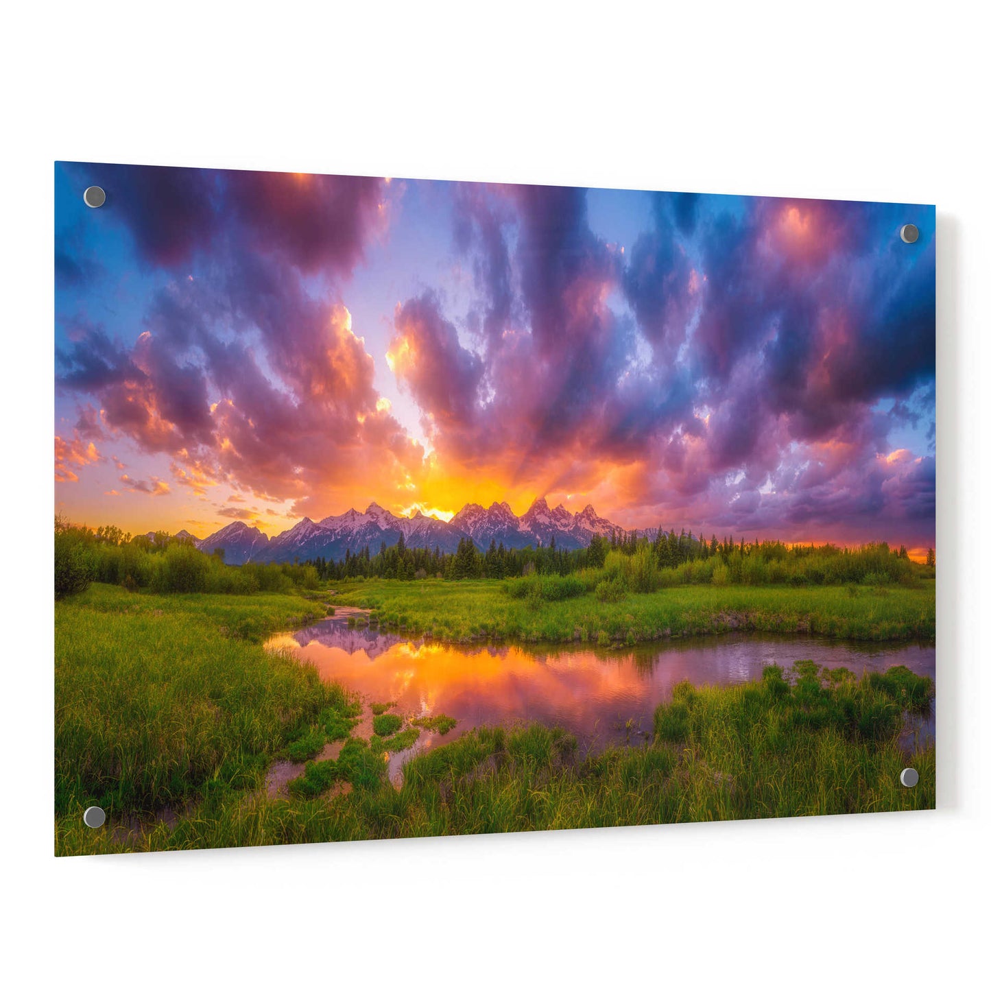 Epic Art 'Grand Sunset in the Tetons' by Darren White, Acrylic Glass Wall Art,36x24