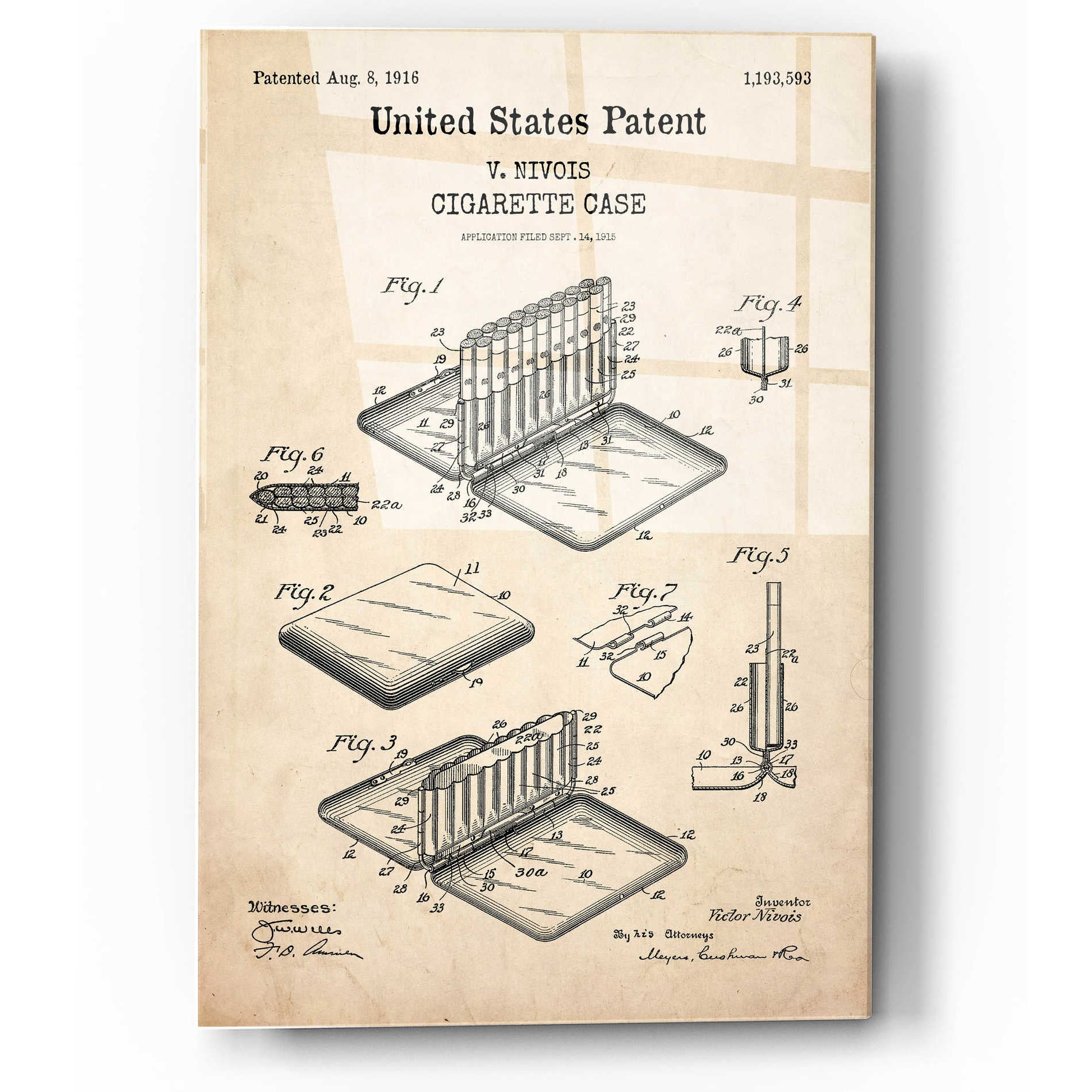 Epic Art 'Cigarette Case Blueprint Patent Parchment,' Acrylic Glass Wall Art,12x16