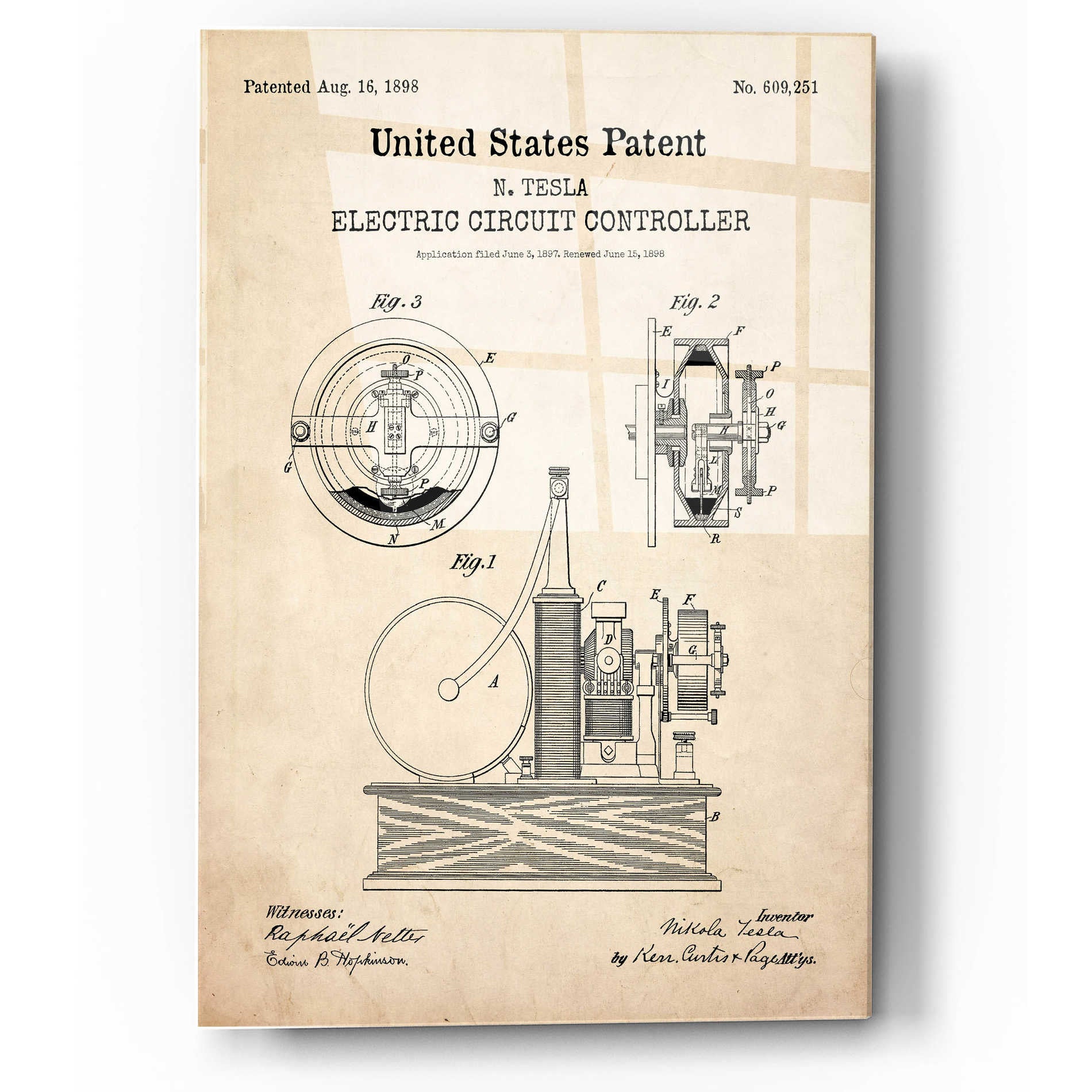 Epic Art 'Circuit Controller Blueprint Patent Parchment,' Acrylic Glass Wall Art,12x16