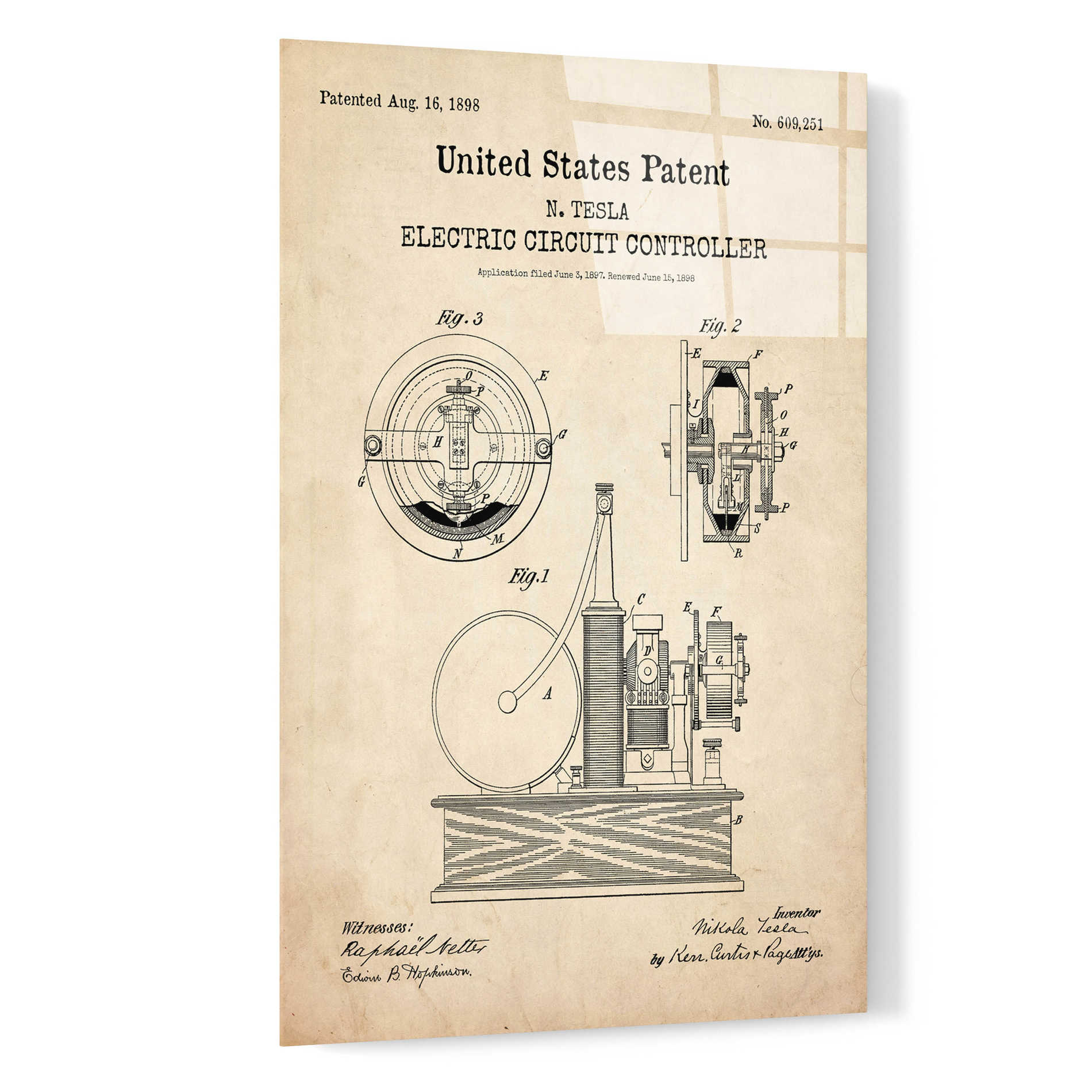Epic Art 'Circuit Controller Blueprint Patent Parchment,' Acrylic Glass Wall Art,16x24