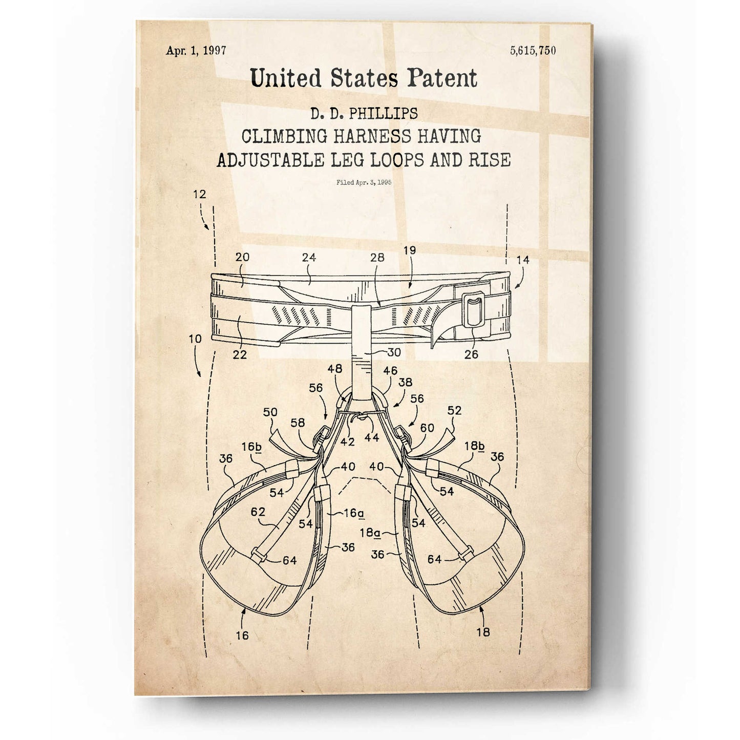 Epic Art 'Climbing Harness Blueprint Patent Parchment,' Acrylic Glass Wall Art,12x16