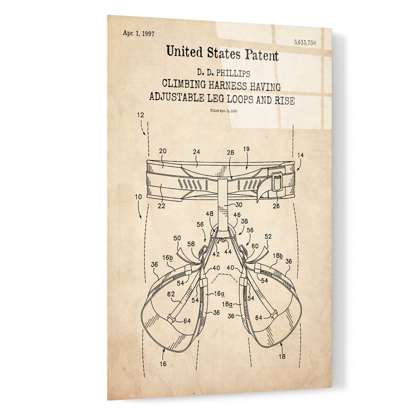 Epic Art 'Climbing Harness Blueprint Patent Parchment,' Acrylic Glass Wall Art,16x24