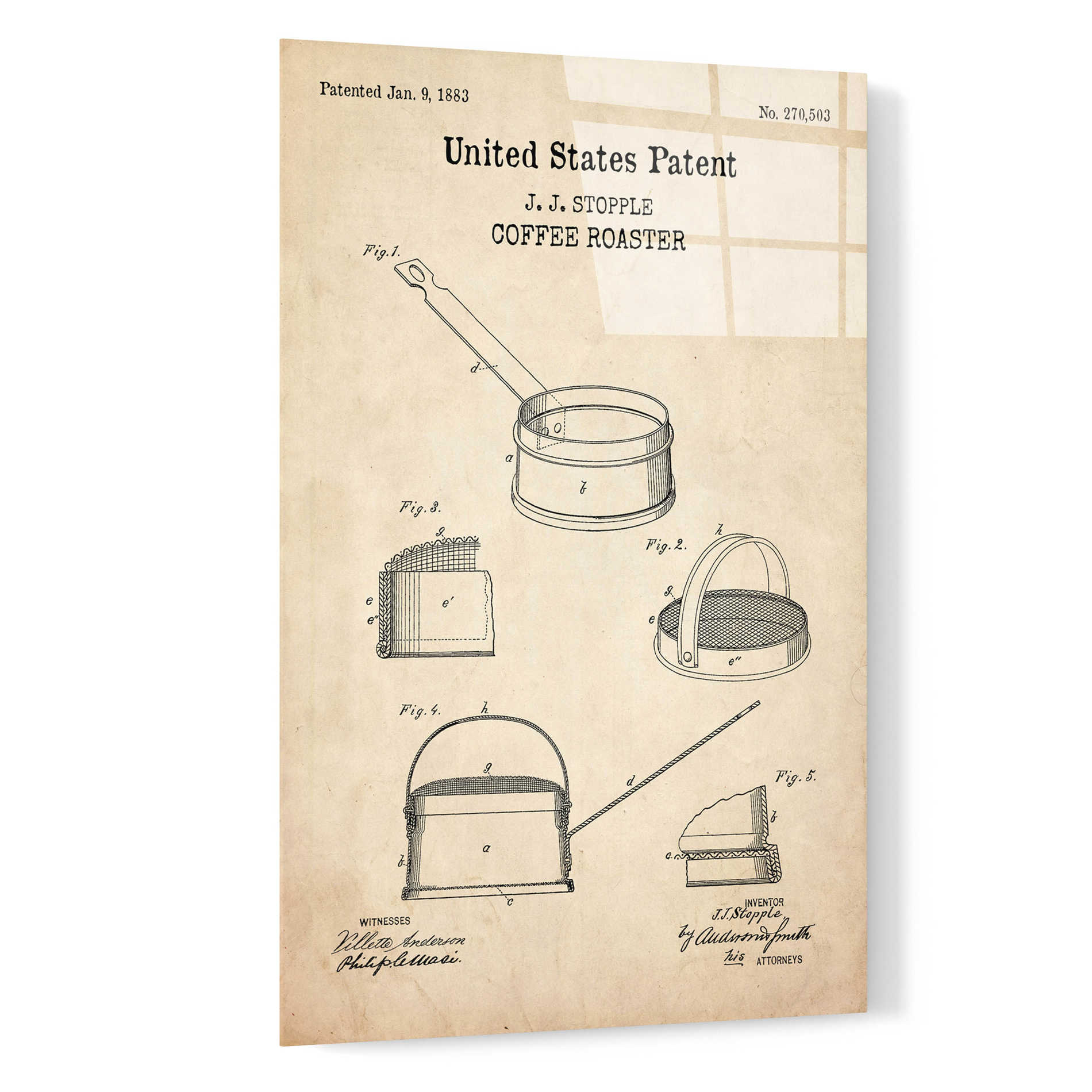 Epic Art 'Coffee Roaster Blueprint Patent Parchment,' Acrylic Glass Wall Art,16x24