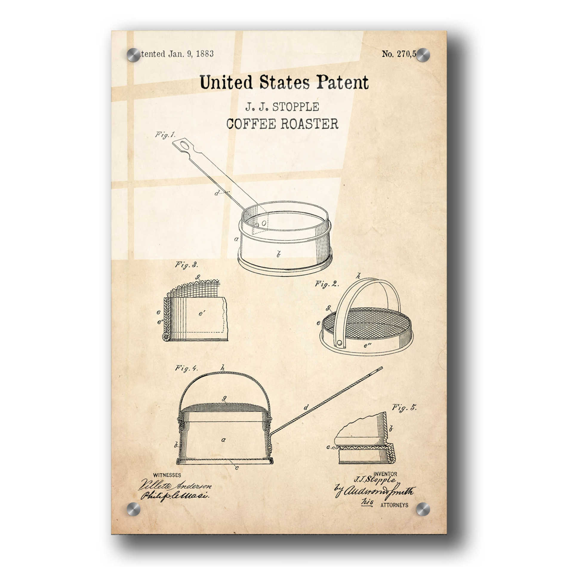 Epic Art 'Coffee Roaster Blueprint Patent Parchment,' Acrylic Glass Wall Art,24x36