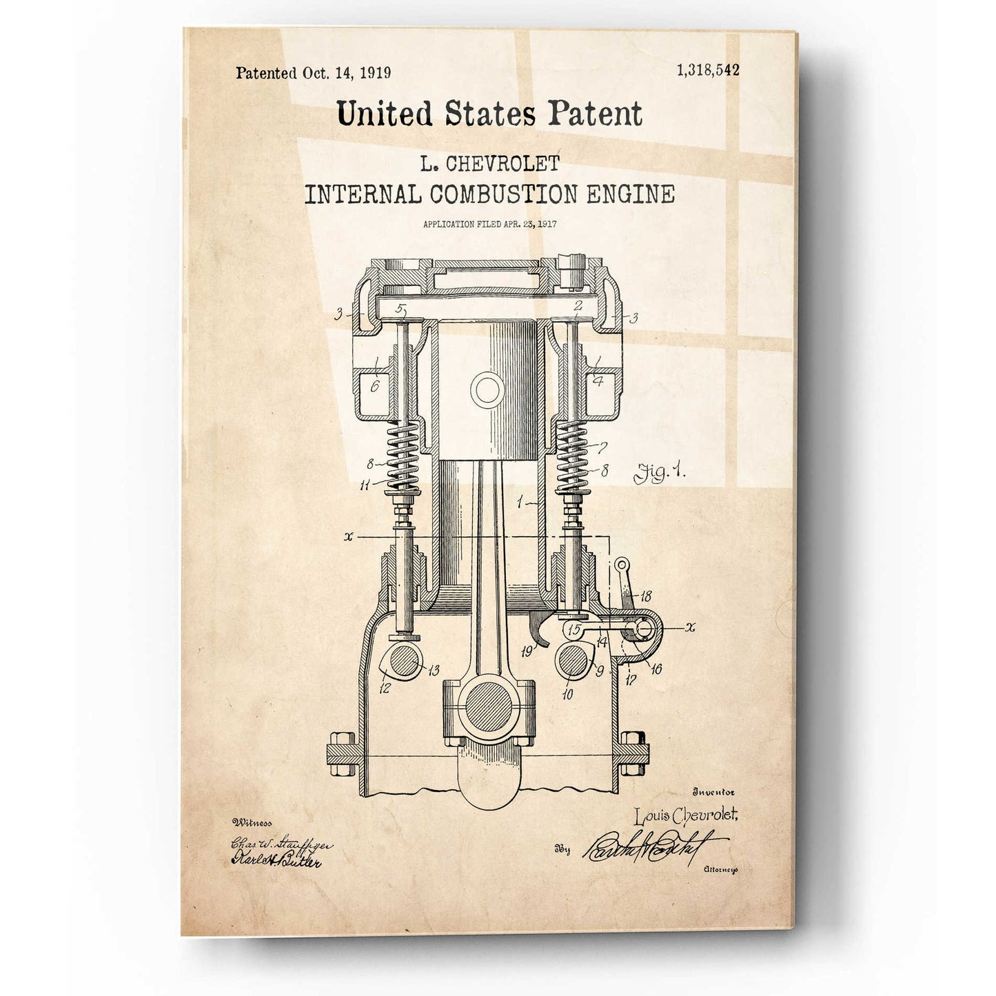 Epic Art 'Combustion Engine Blueprint Patent Parchment,' Acrylic Glass Wall Art,12x16