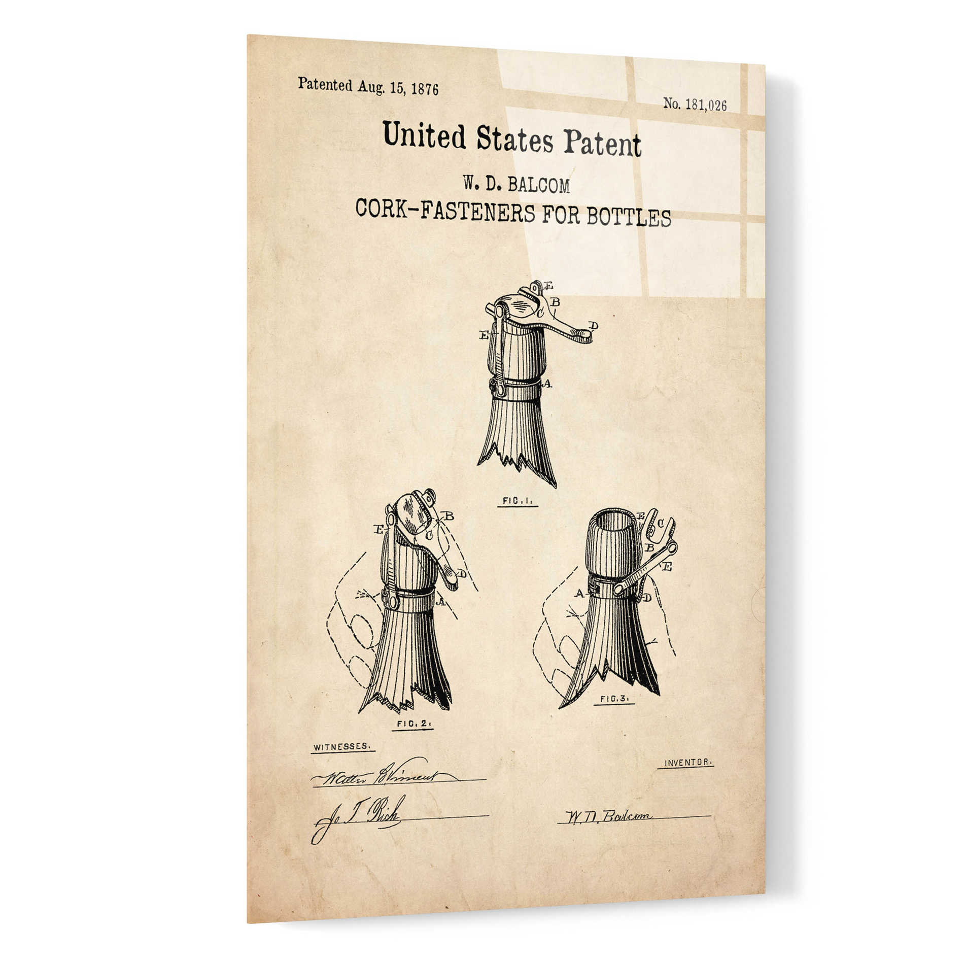 Epic Art 'Cork Fastener Blueprint Patent Parchment,' Acrylic Glass Wall Art,16x24