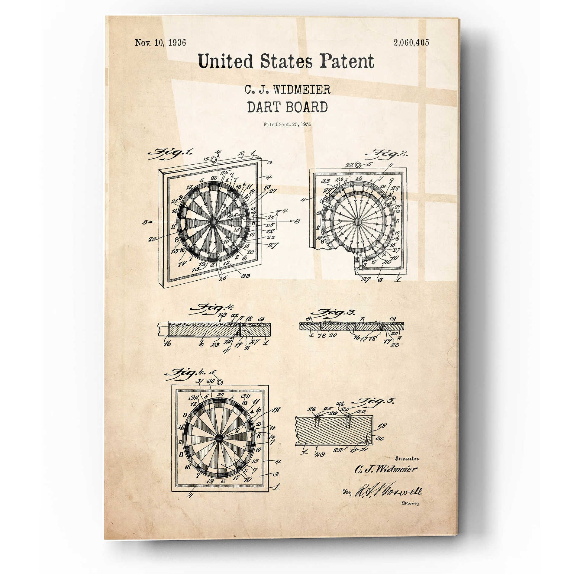 Epic Art 'Dart Board Blueprint Patent Parchment,' Acrylic Glass Wall Art,12x16