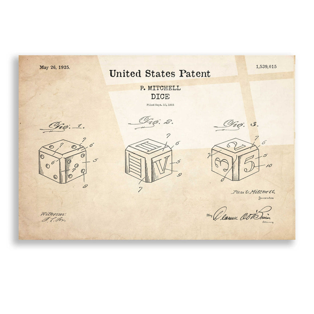 Epic Art 'Dice Blueprint Patent Parchment,' Acrylic Glass Wall Art