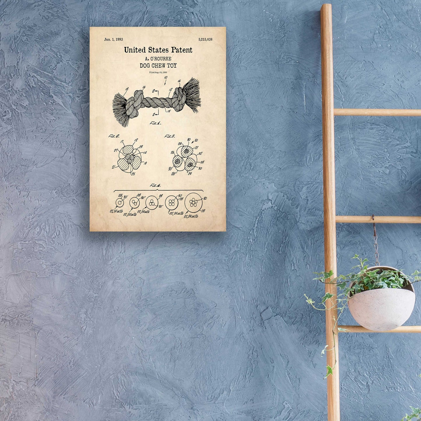 Epic Art 'Dog Chew toy Blueprint Patent Parchment,' Acrylic Glass Wall Art,16x24