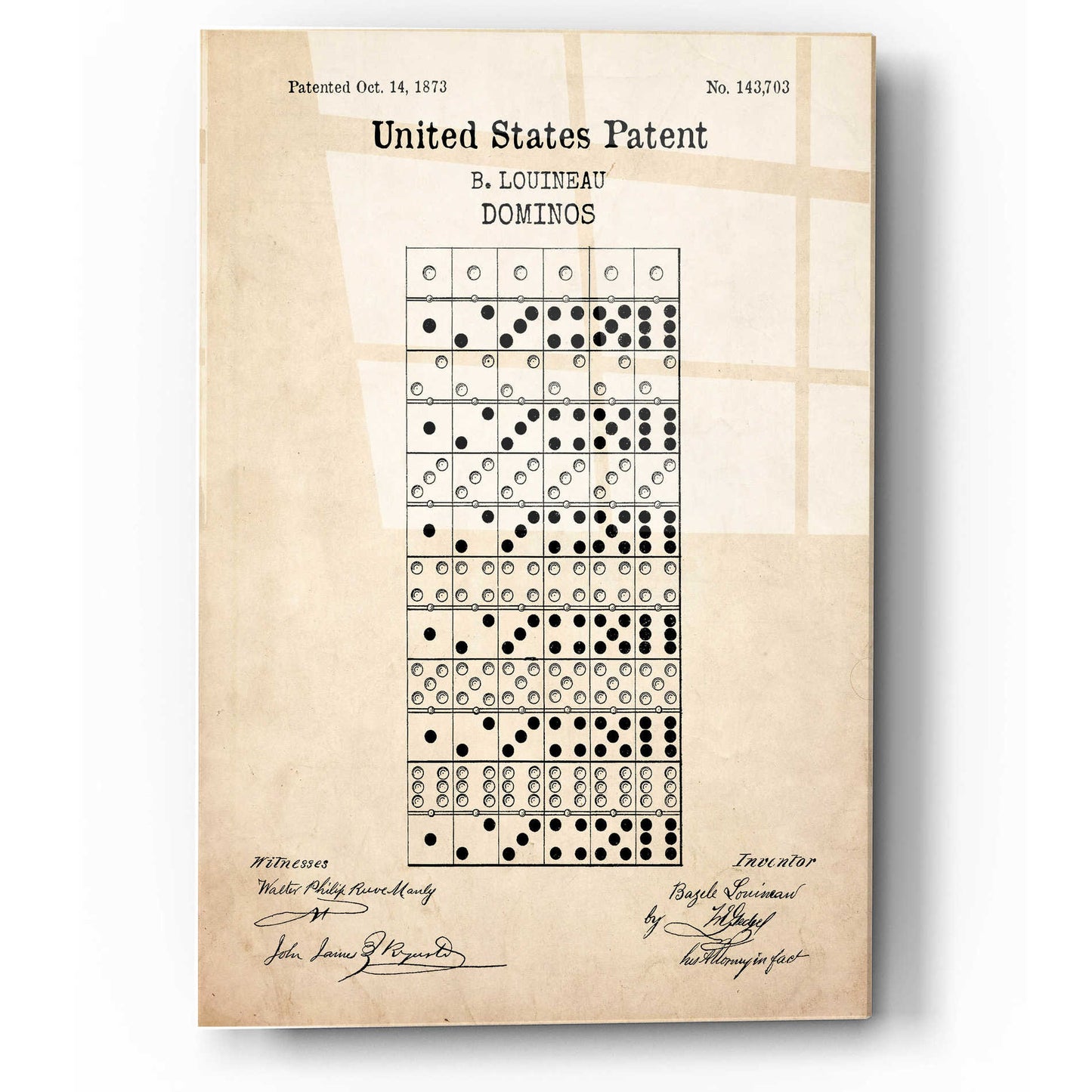 Epic Art 'Domino Blueprint Patent Parchment,' Acrylic Glass Wall Art,12x16