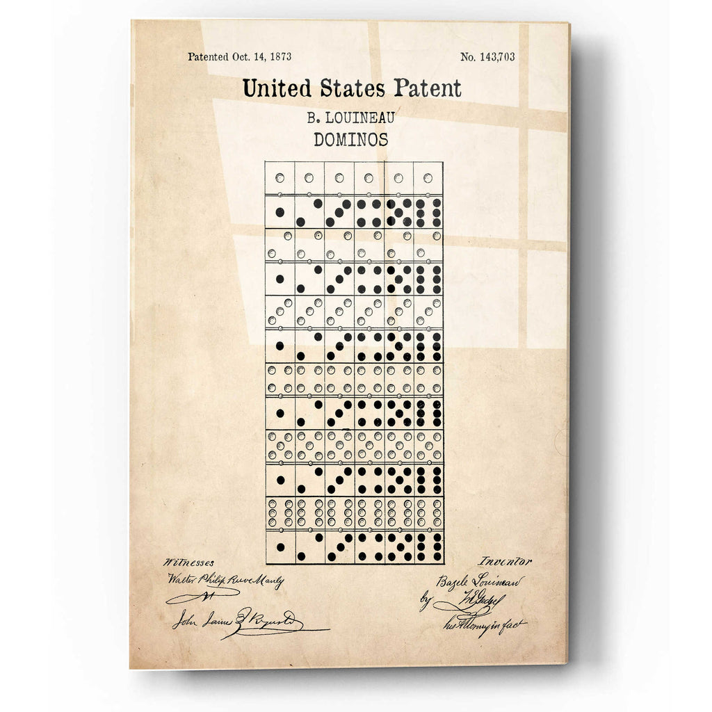 Epic Art 'Domino Blueprint Patent Parchment,' Acrylic Glass Wall Art