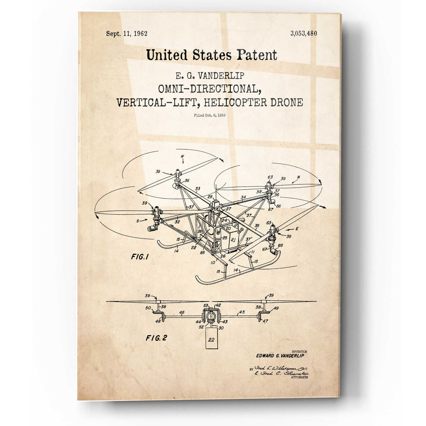 Epic Art 'Drone Blueprint Patent Parchment,' Acrylic Glass Wall Art,12x16