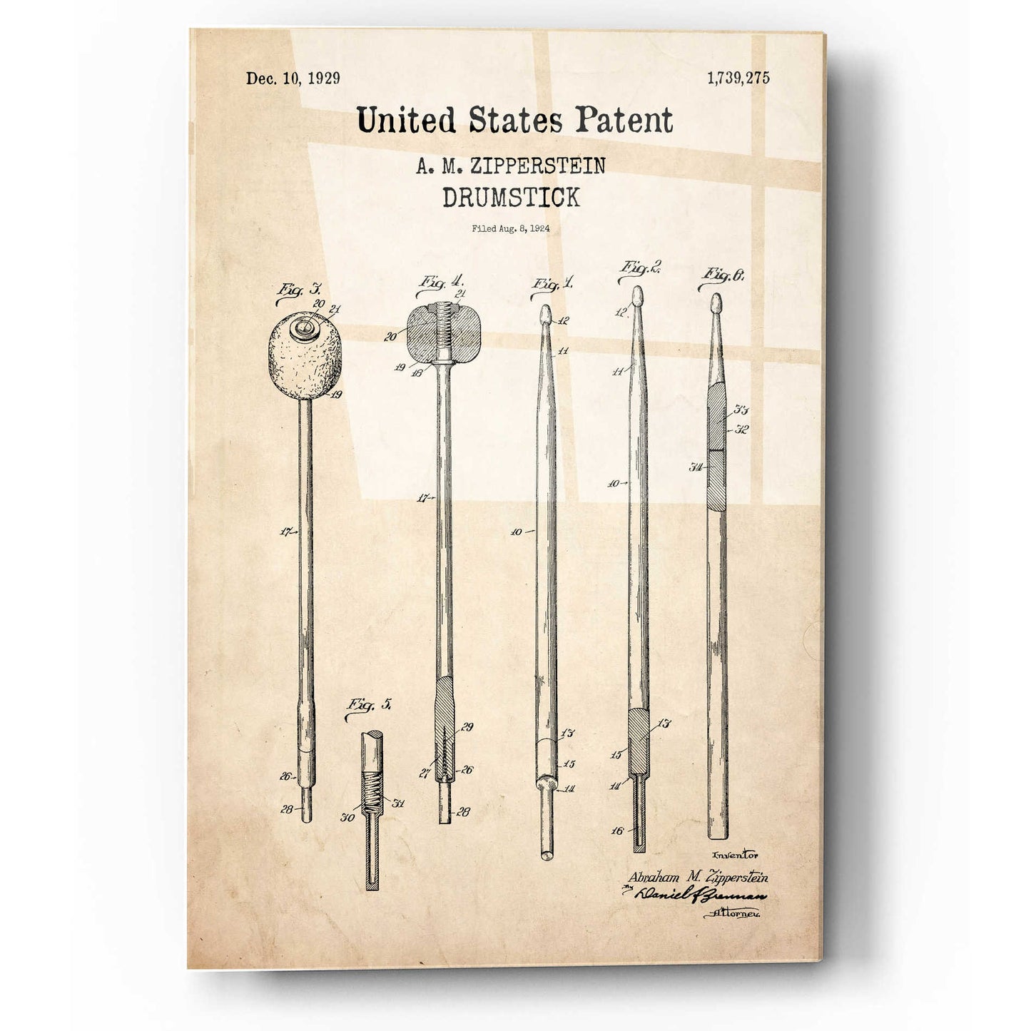 Epic Art 'Drumsticks, 1929 Blueprint Patent Parchment,' Acrylic Glass Wall Art,12x16