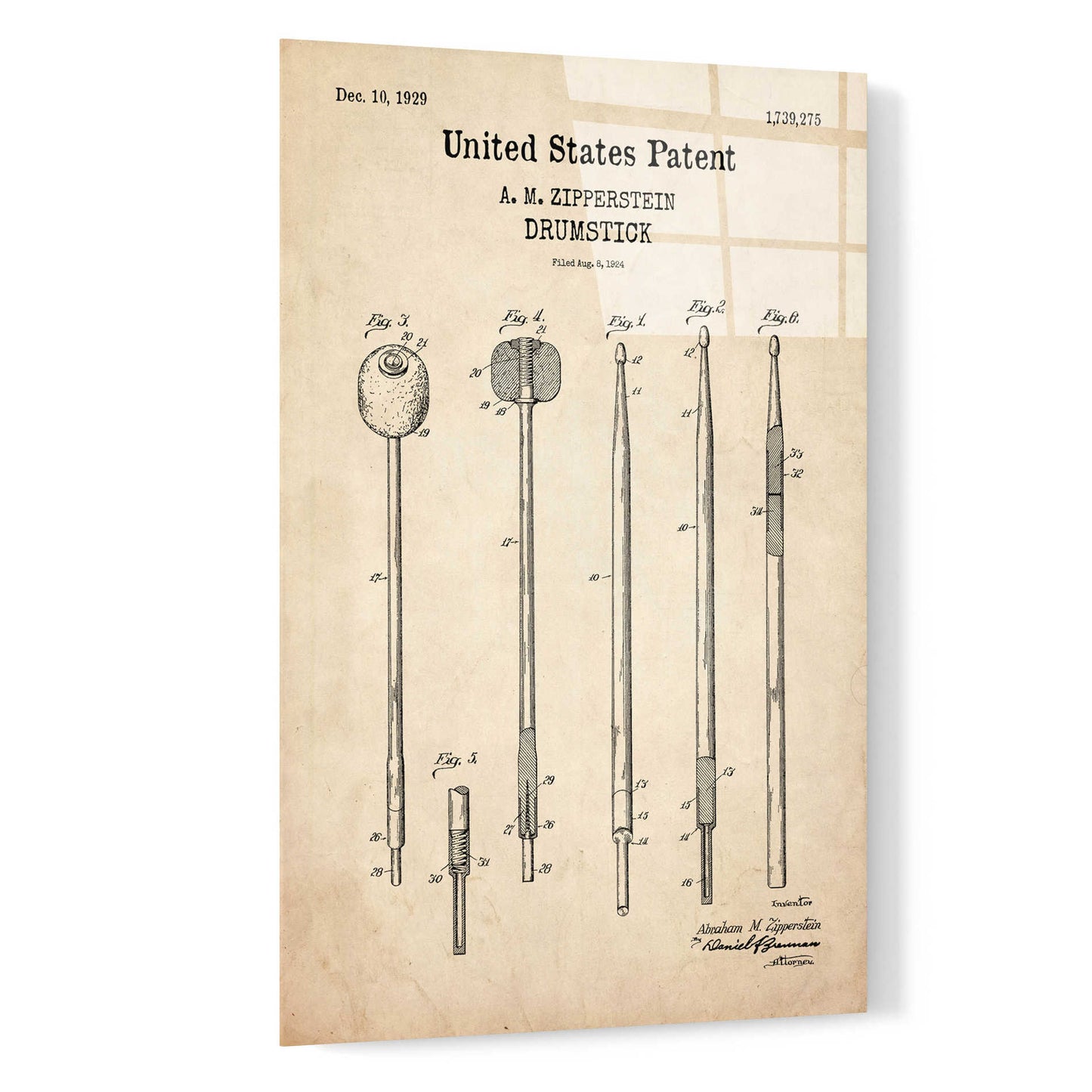 Epic Art 'Drumsticks, 1929 Blueprint Patent Parchment,' Acrylic Glass Wall Art,16x24