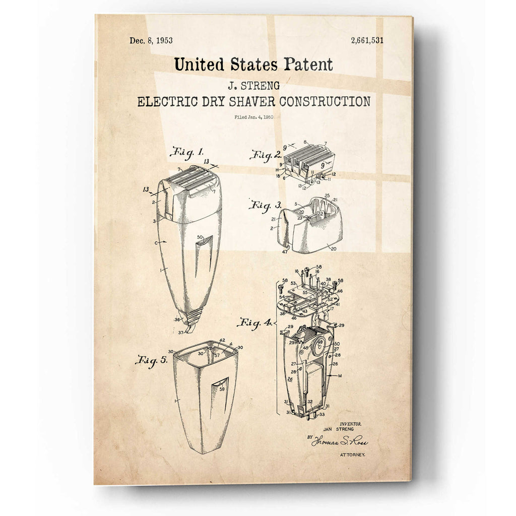Epic Art 'Dry Shaver Blueprint Patent Parchment,' Acrylic Glass Wall Art