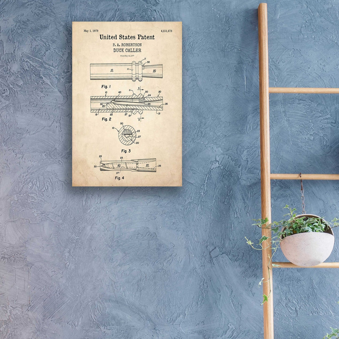 Epic Art 'Duck Caller Blueprint Patent Parchment,' Acrylic Glass Wall Art,16x24