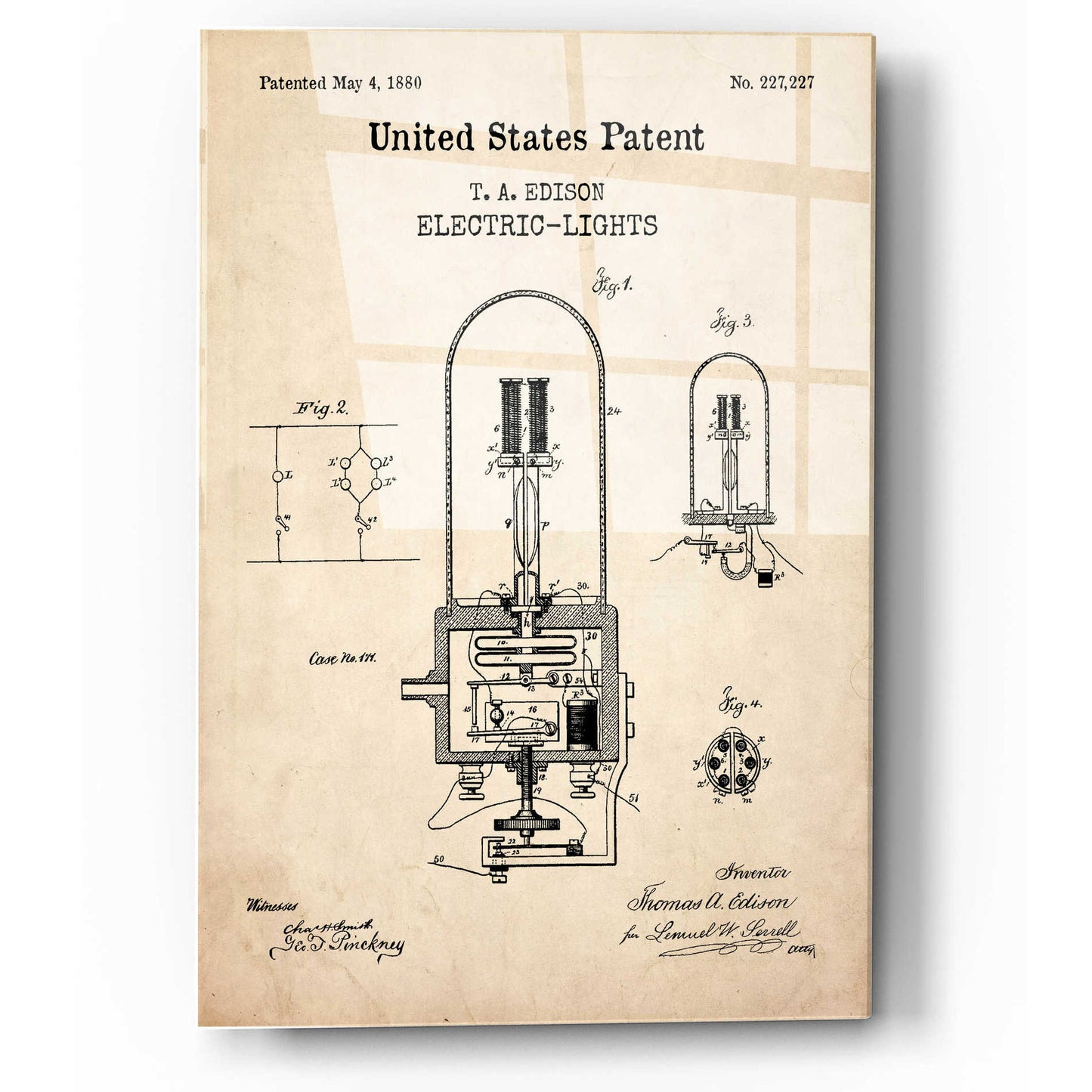 Epic Art 'Electric Lights Blueprint Patent Parchment,' Acrylic Glass Wall Art,12x16