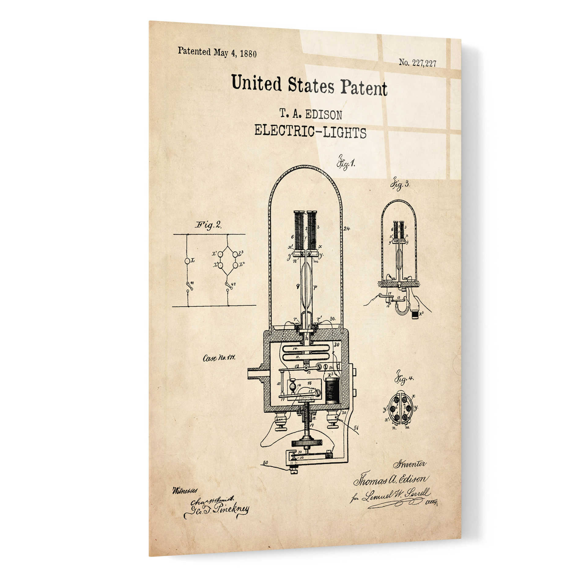 Epic Art 'Electric Lights Blueprint Patent Parchment,' Acrylic Glass Wall Art,16x24