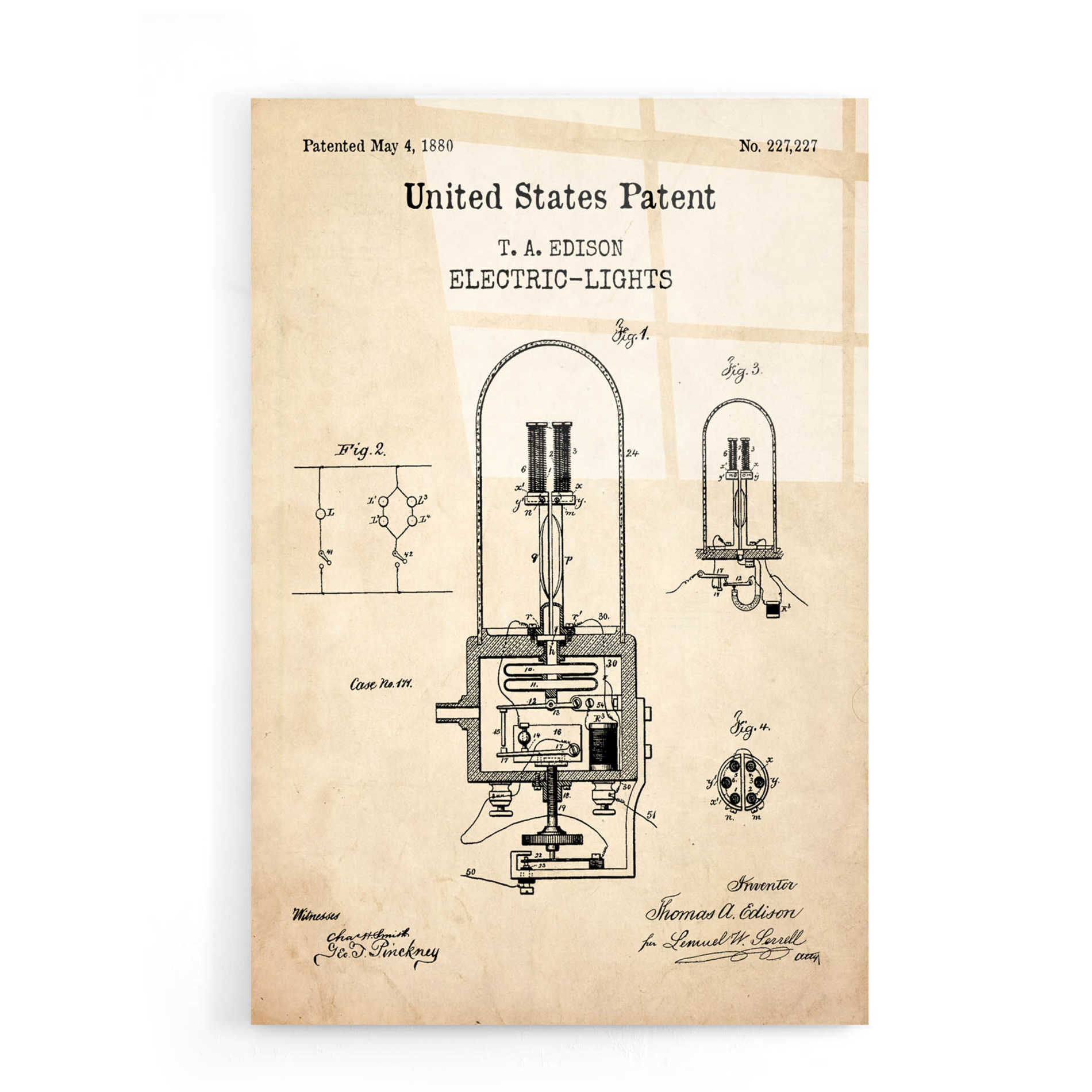 Epic Art 'Electric Lights Blueprint Patent Parchment,' Acrylic Glass Wall Art,16x24