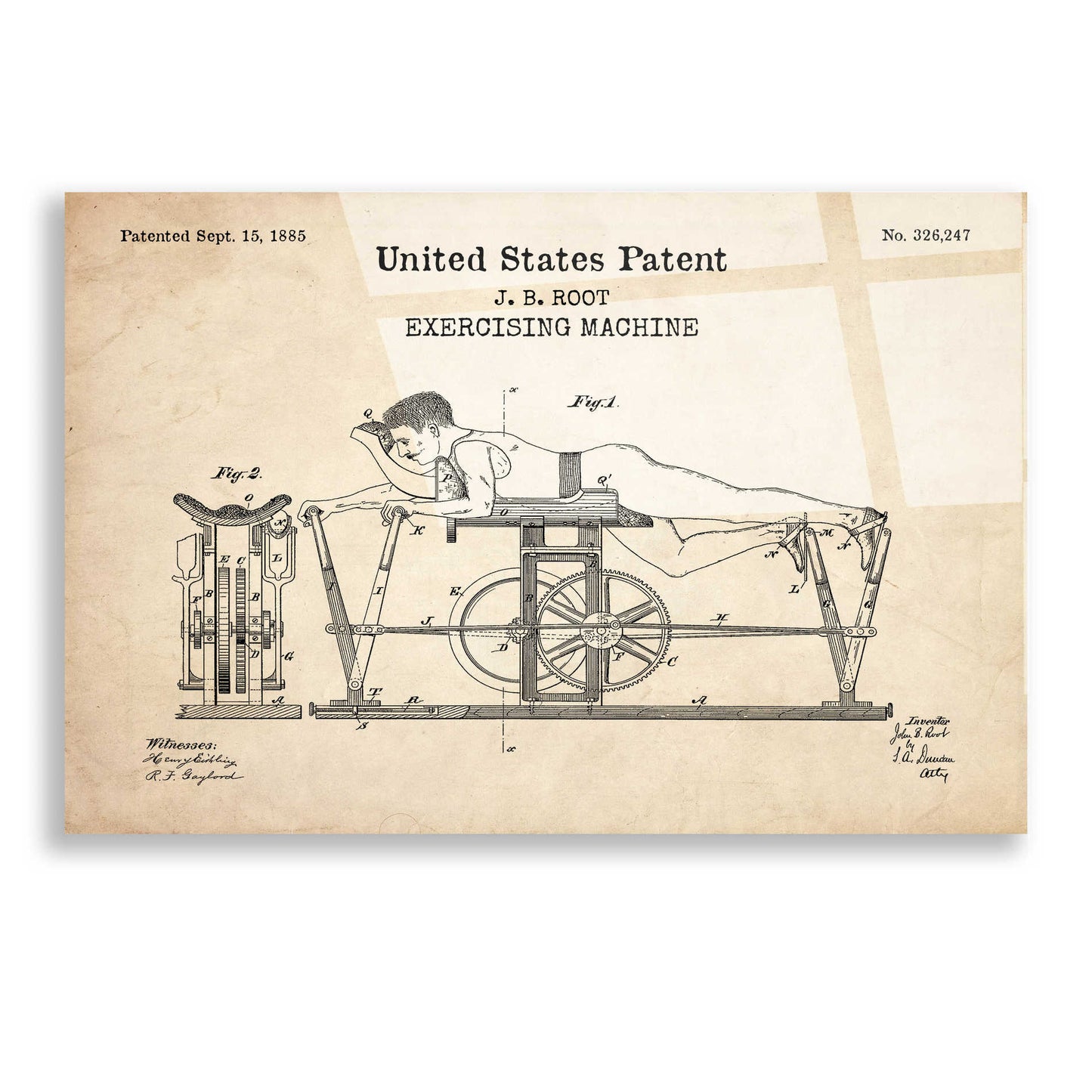 Epic Art 'Exercising Machine Blueprint Patent Parchment,' Acrylic Glass Wall Art
