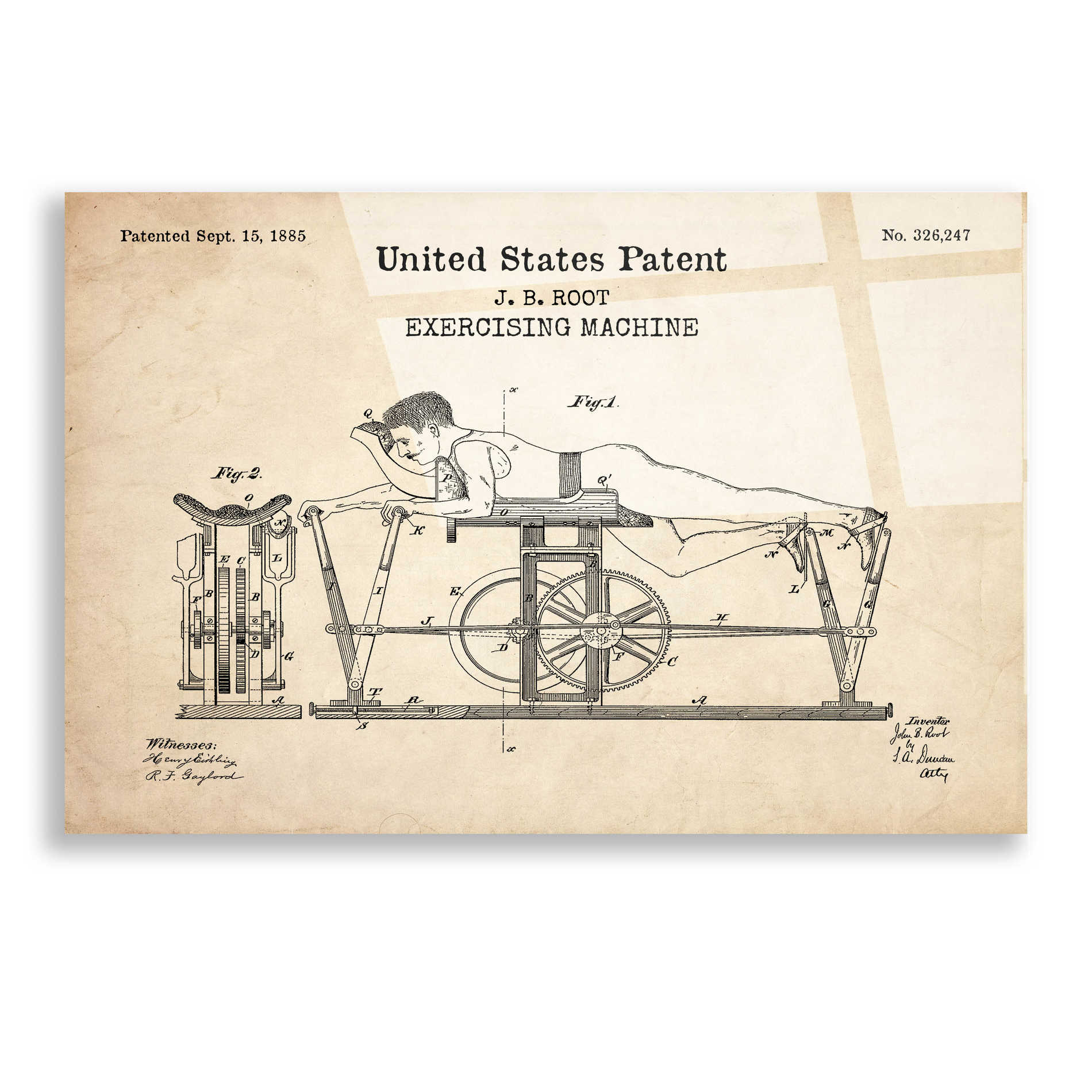 Epic Art 'Exercising Machine Blueprint Patent Parchment,' Acrylic Glass Wall Art,36x24