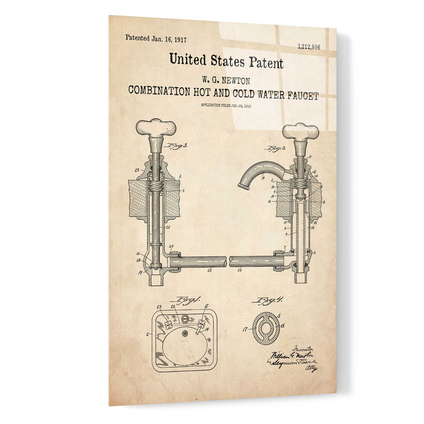 Epic Art 'Faucet Blueprint Patent Parchment,' Acrylic Glass Wall Art,16x24