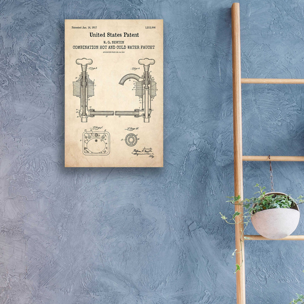Epic Art 'Faucet Blueprint Patent Parchment,' Acrylic Glass Wall Art,16x24