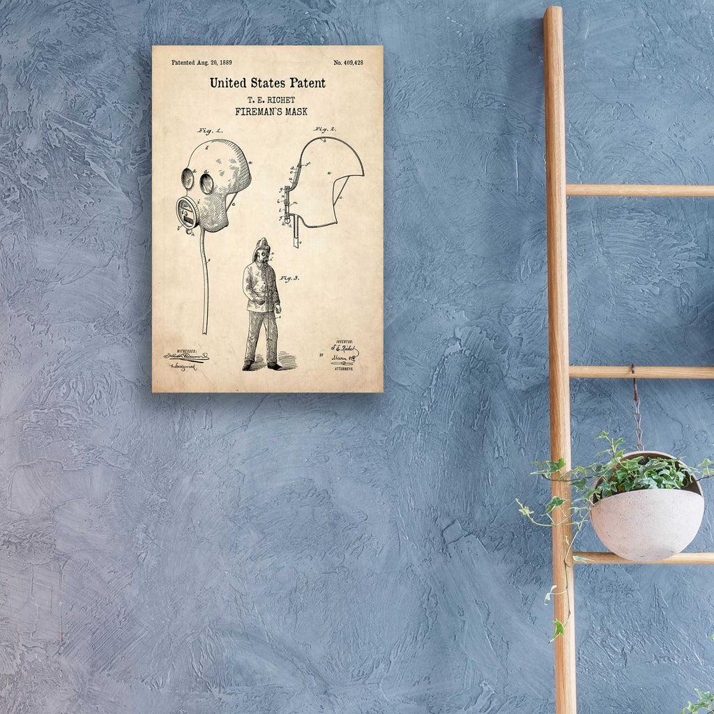 Epic Art 'Fireman's Mask Blueprint Patent Parchment,' Acrylic Glass Wall Art,16x24