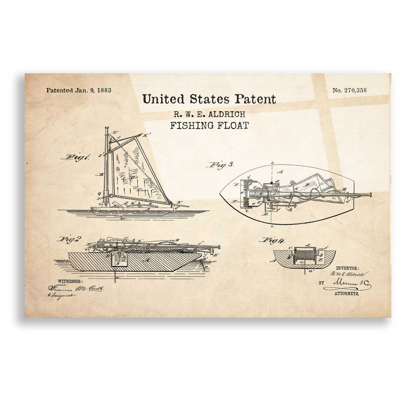 Epic Art 'Fishing Boat Blueprint Patent Parchment,' Acrylic Glass Wall Art