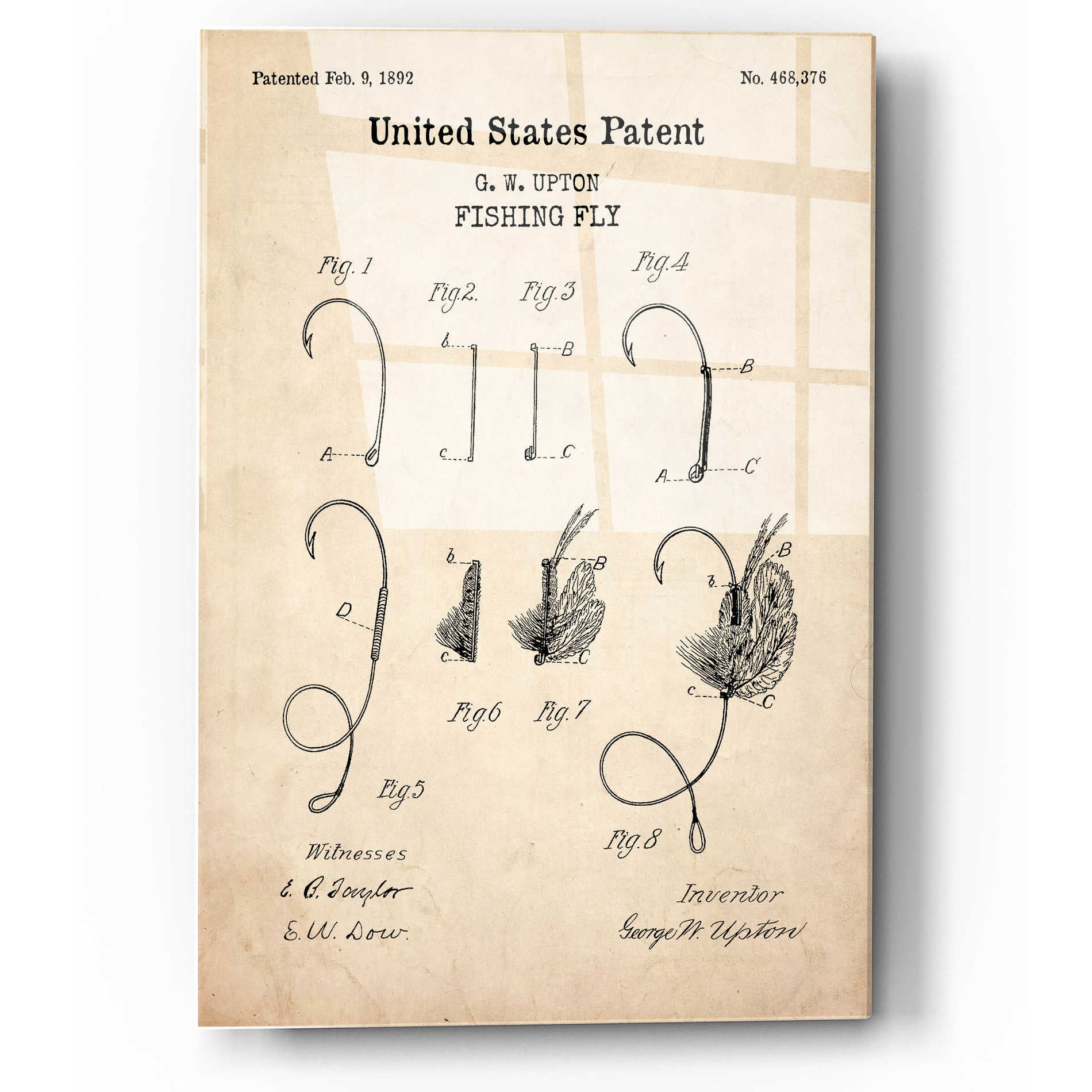 Epic Art 'Fishing Fly Blueprint Patent Parchment,' Acrylic Glass Wall Art,12x16