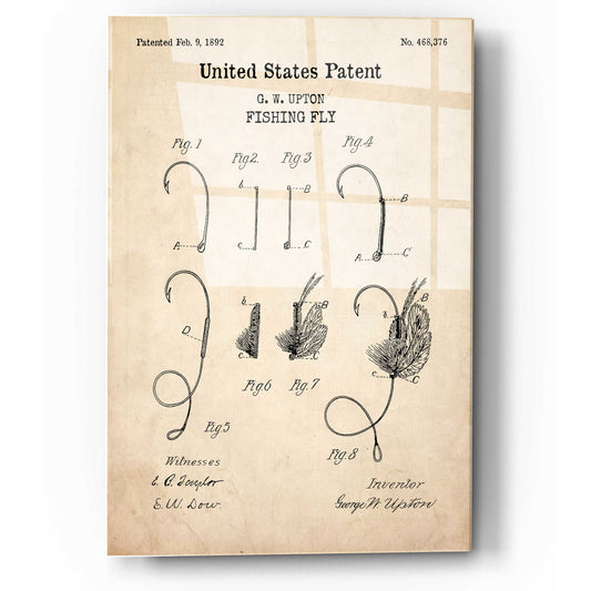 Epic Art 'Fishing Fly Blueprint Patent Parchment,' Acrylic Glass Wall Art