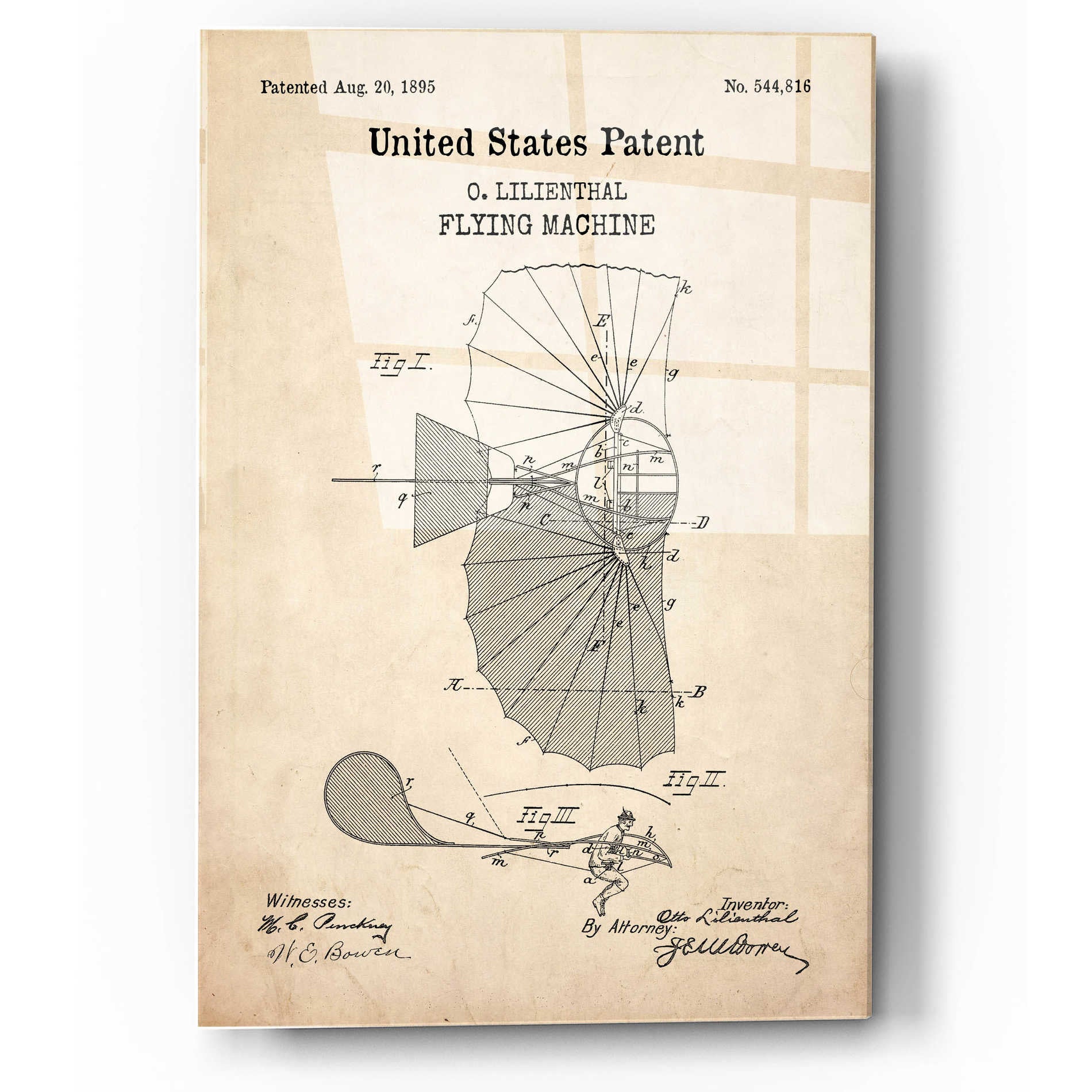 Epic Art 'Flying Machine Blueprint Patent Parchment,' Acrylic Glass Wall Art,12x16