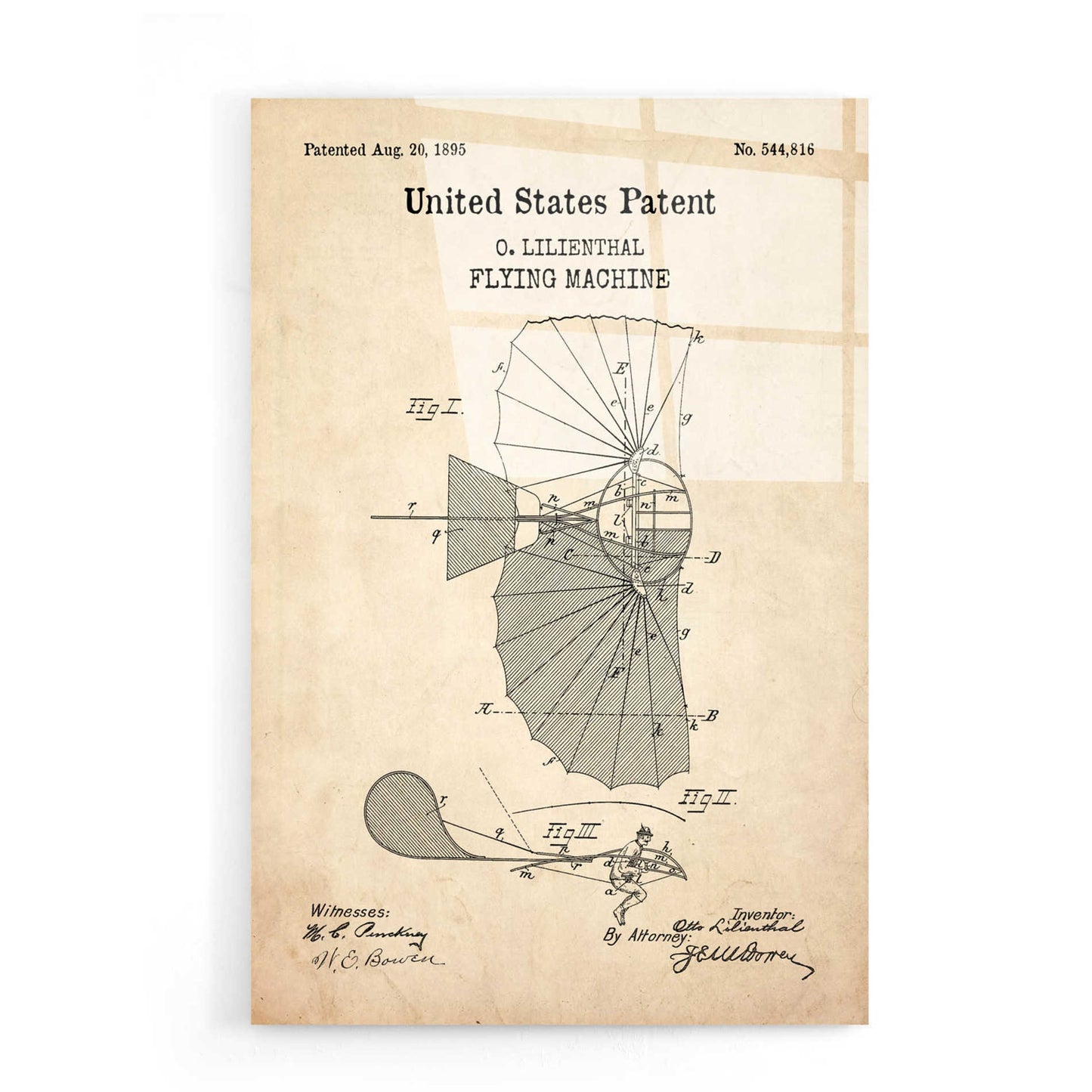 Epic Art 'Flying Machine Blueprint Patent Parchment,' Acrylic Glass Wall Art,16x24