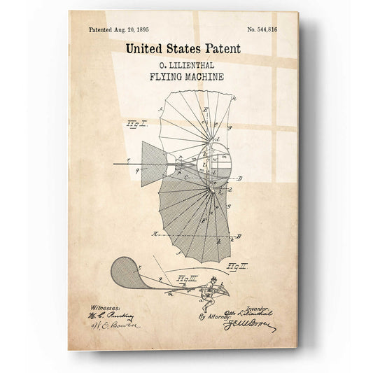 Epic Art 'Flying Machine Blueprint Patent Parchment,' Acrylic Glass Wall Art