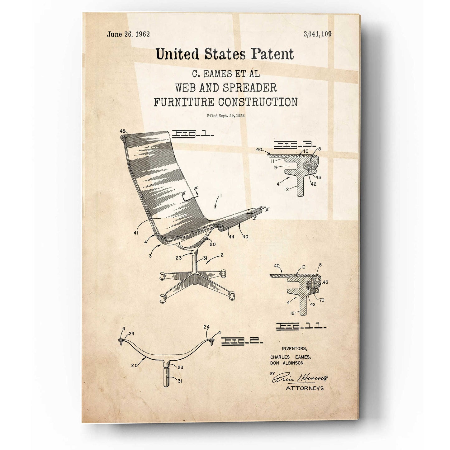 Epic Art 'Furniture Construction Blueprint Patent Parchment,' Acrylic Glass Wall Art,12x16