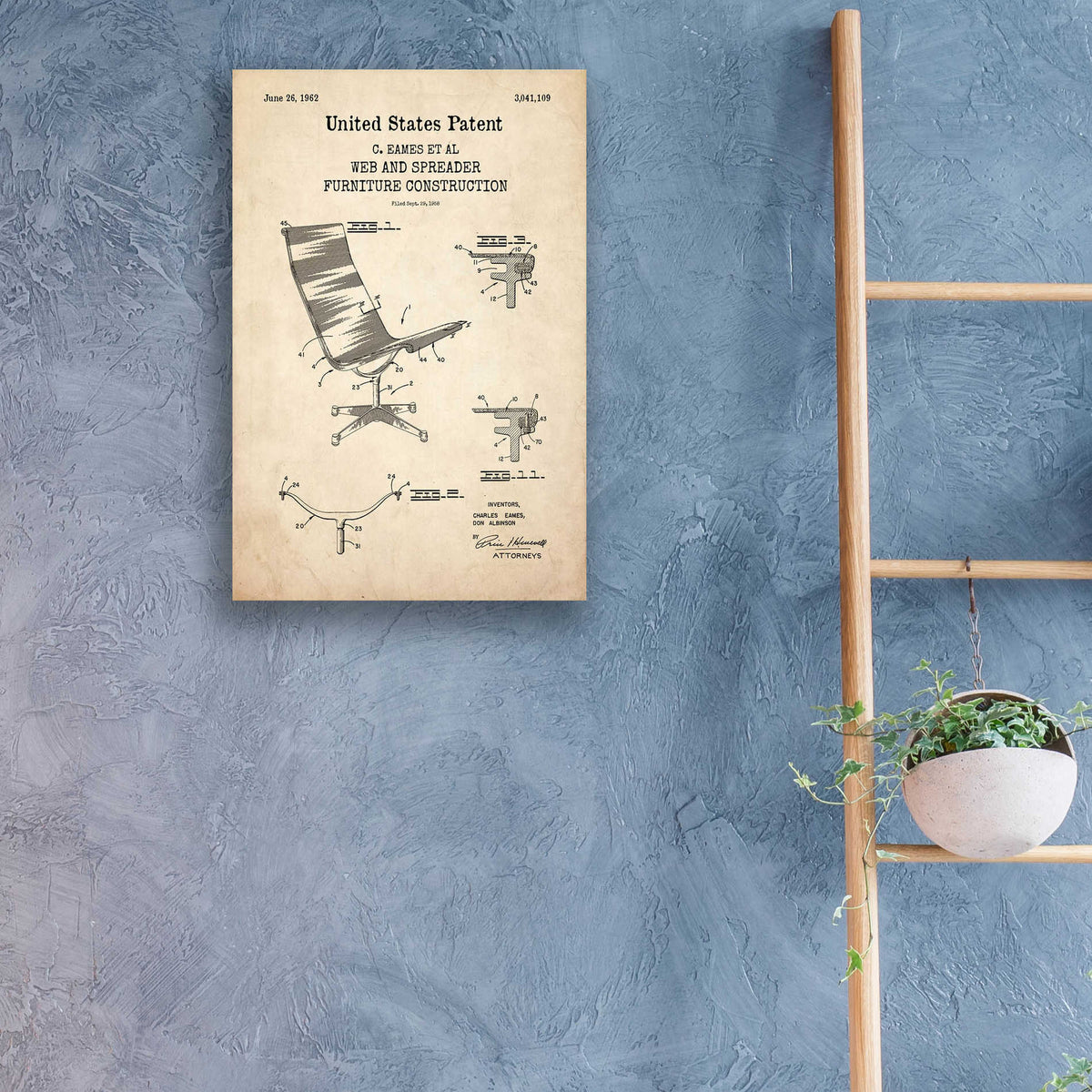 Epic Art 'Furniture Construction Blueprint Patent Parchment,' Acrylic Glass Wall Art,16x24