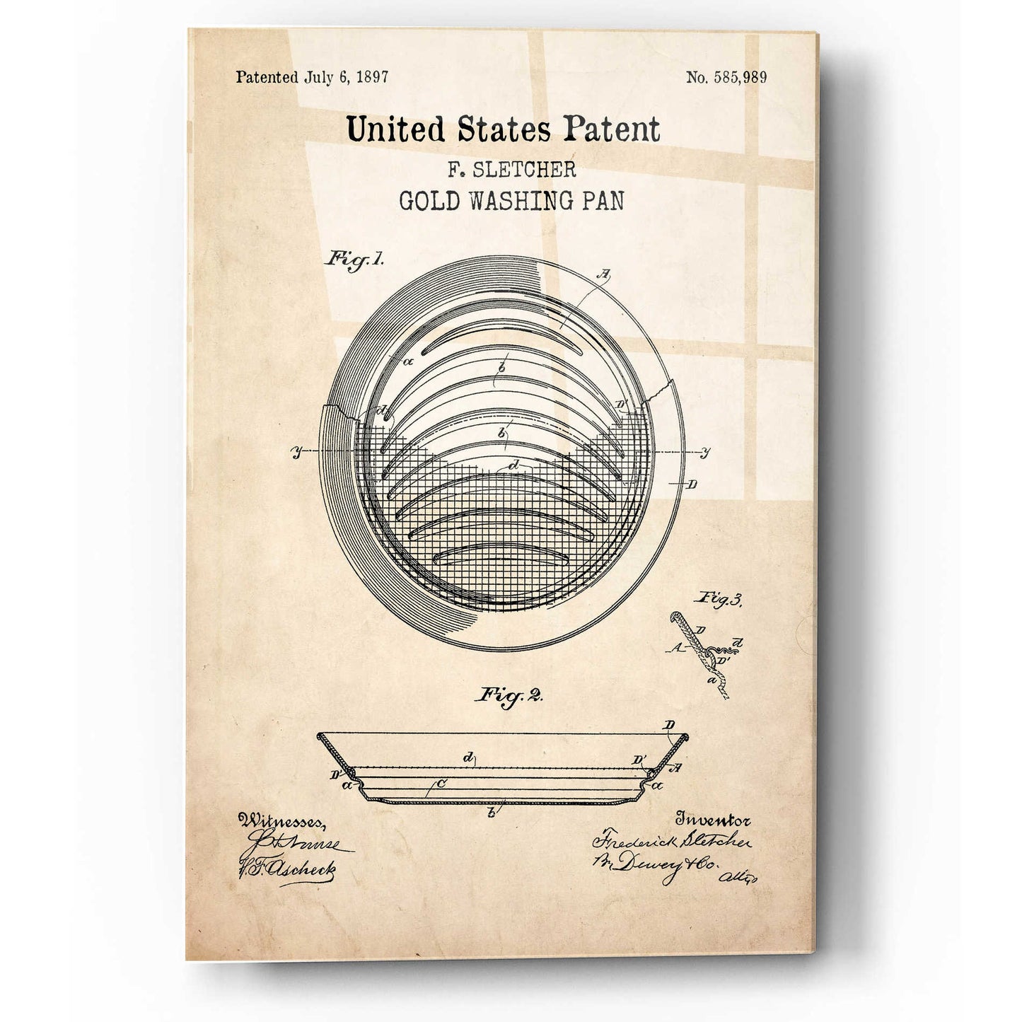 Epic Art 'Gold Pan Blueprint Patent Parchment,' Acrylic Glass Wall Art,12x16