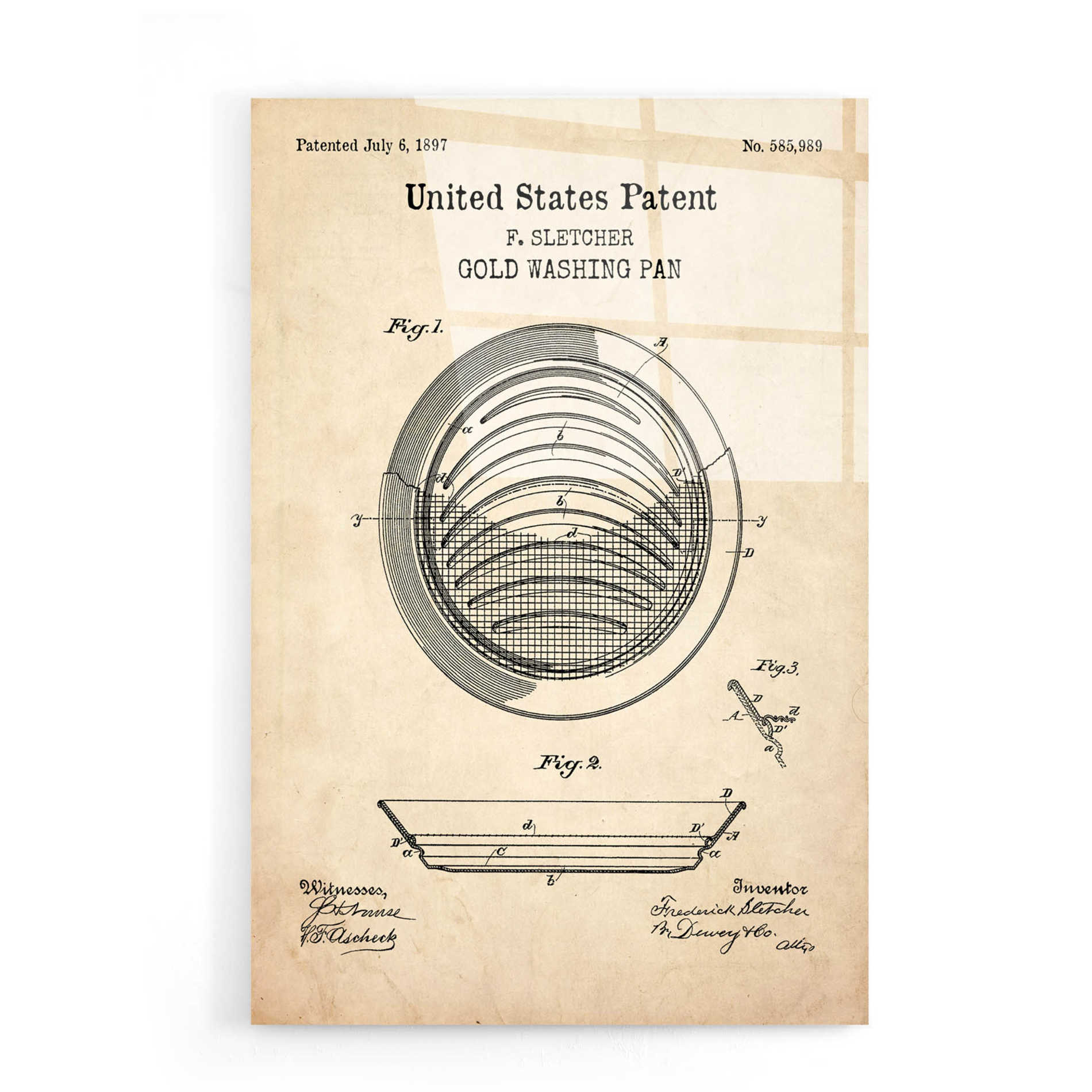 Epic Art 'Gold Pan Blueprint Patent Parchment,' Acrylic Glass Wall Art,16x24