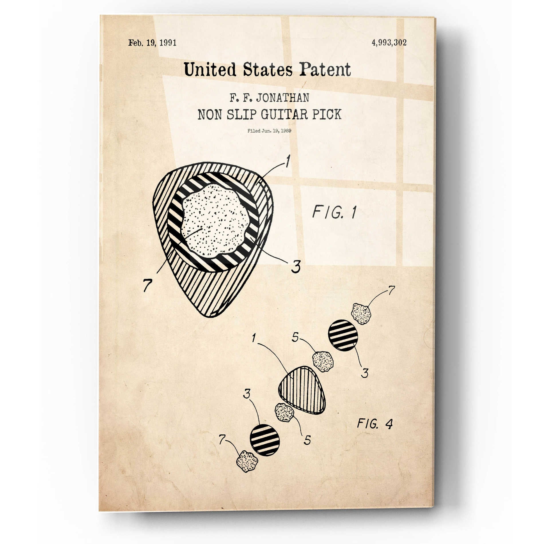 Epic Art 'Guitar Pick Blueprint Patent Parchment,' Acrylic Glass Wall Art,12x16