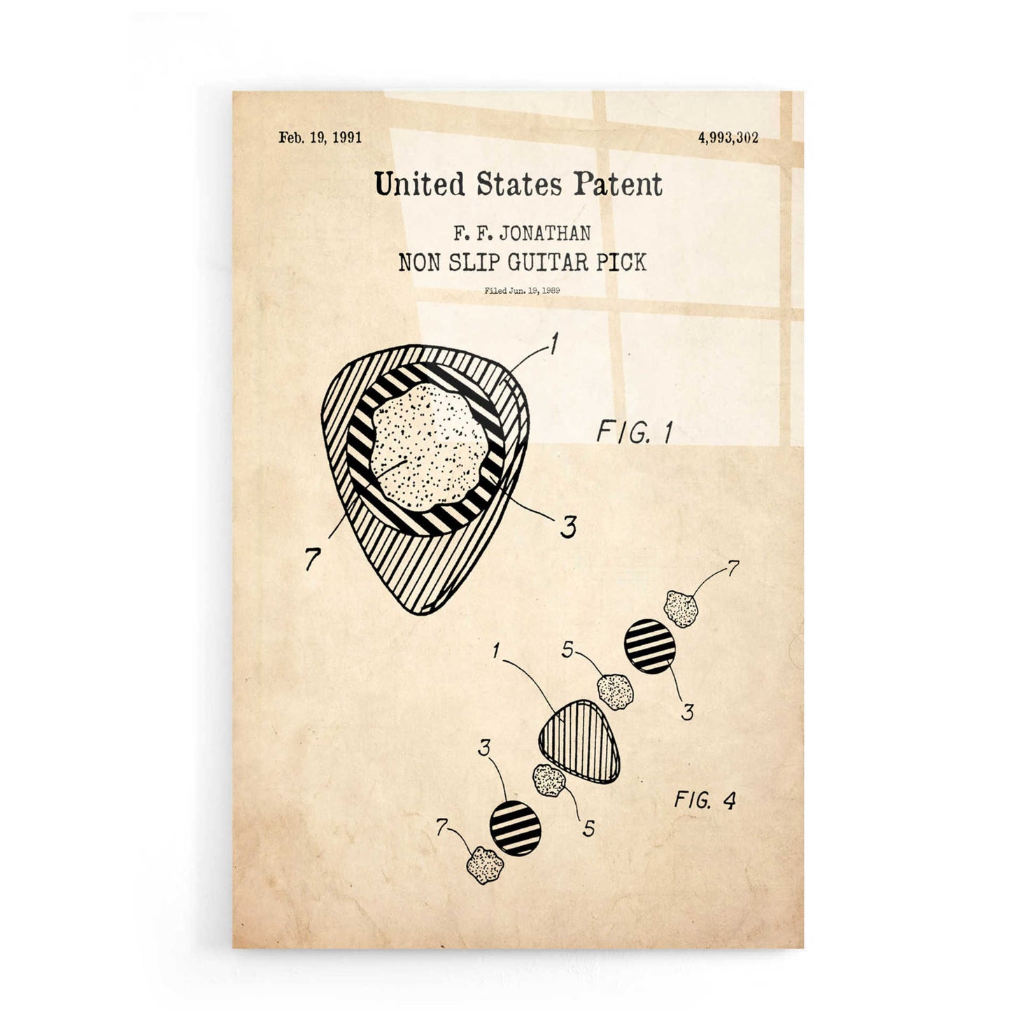 Epic Art 'Guitar Pick Blueprint Patent Parchment,' Acrylic Glass Wall Art,16x24