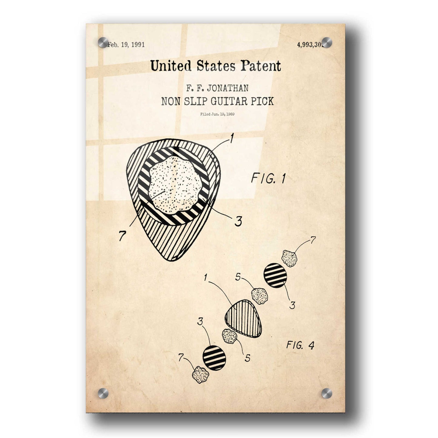 Epic Art 'Guitar Pick Blueprint Patent Parchment,' Acrylic Glass Wall Art,24x36