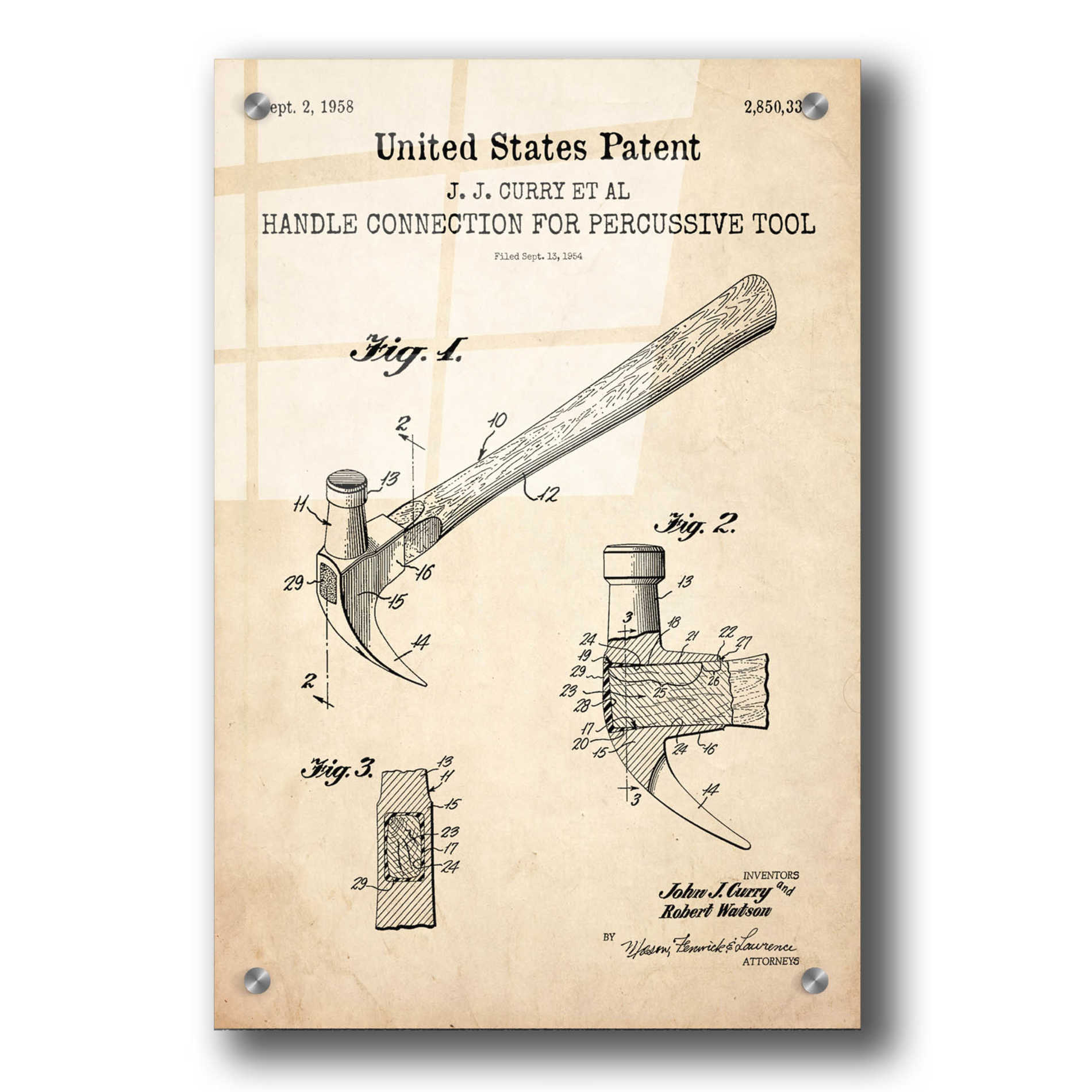Epic Art 'Hammer Blueprint Patent Parchment,' Acrylic Glass Wall Art,24x36