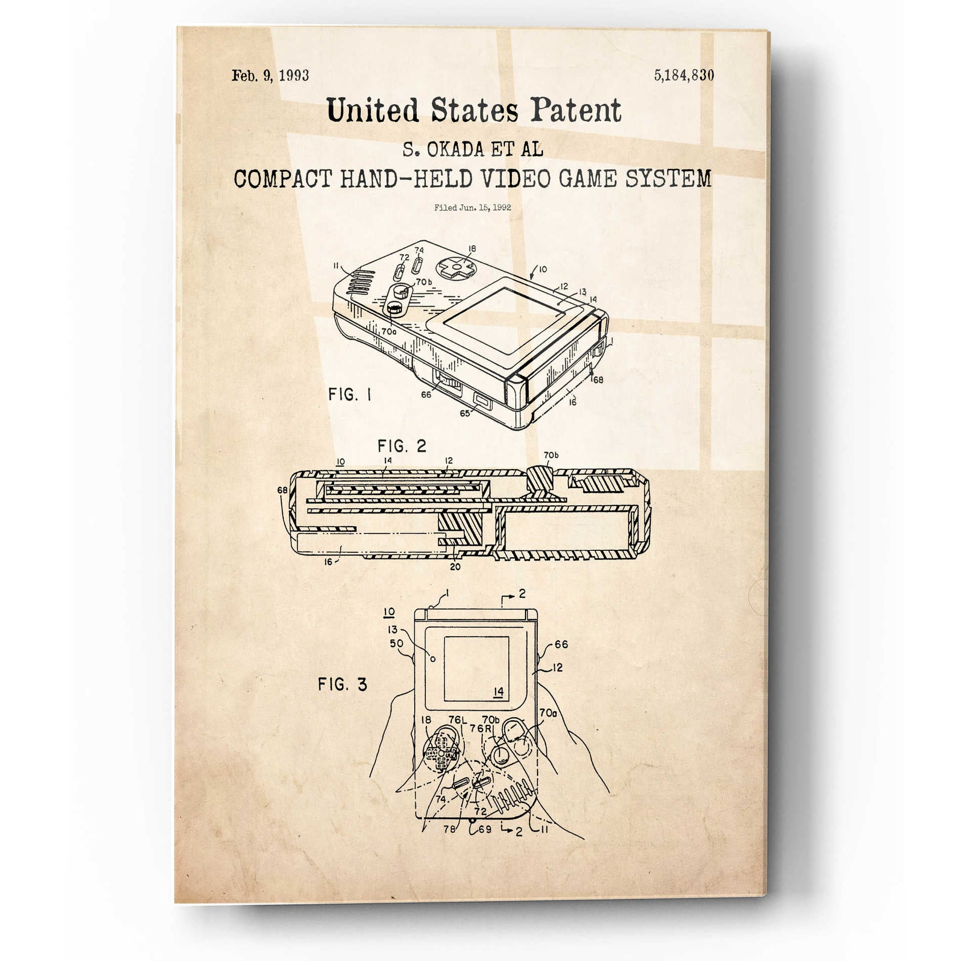 Epic Art 'Hand-held Game System Blueprint Patent Parchment,' Acrylic Glass Wall Art,12x16