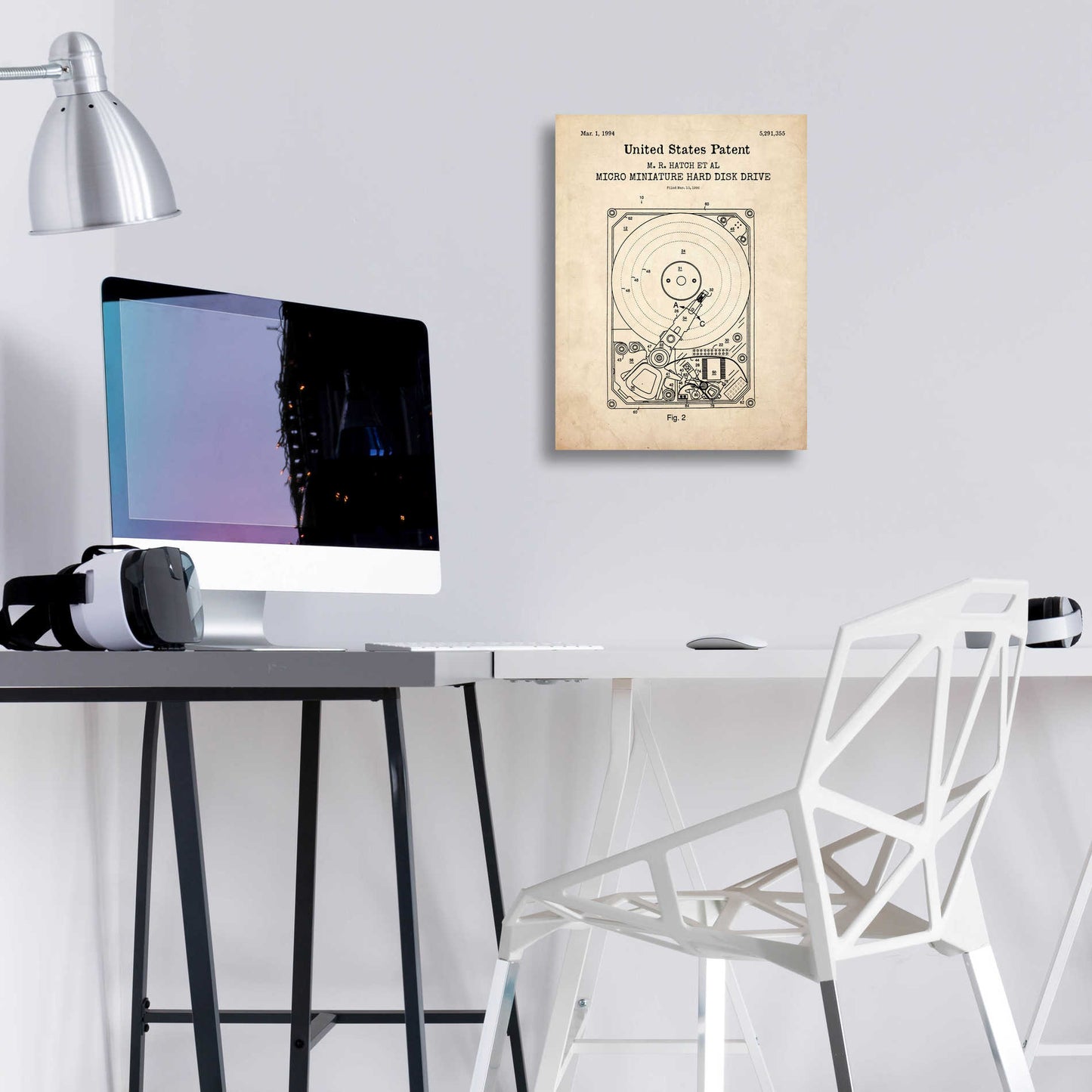 Epic Art 'Hard Disk Drive Blueprint Patent Parchment,' Acrylic Glass Wall Art,12x16