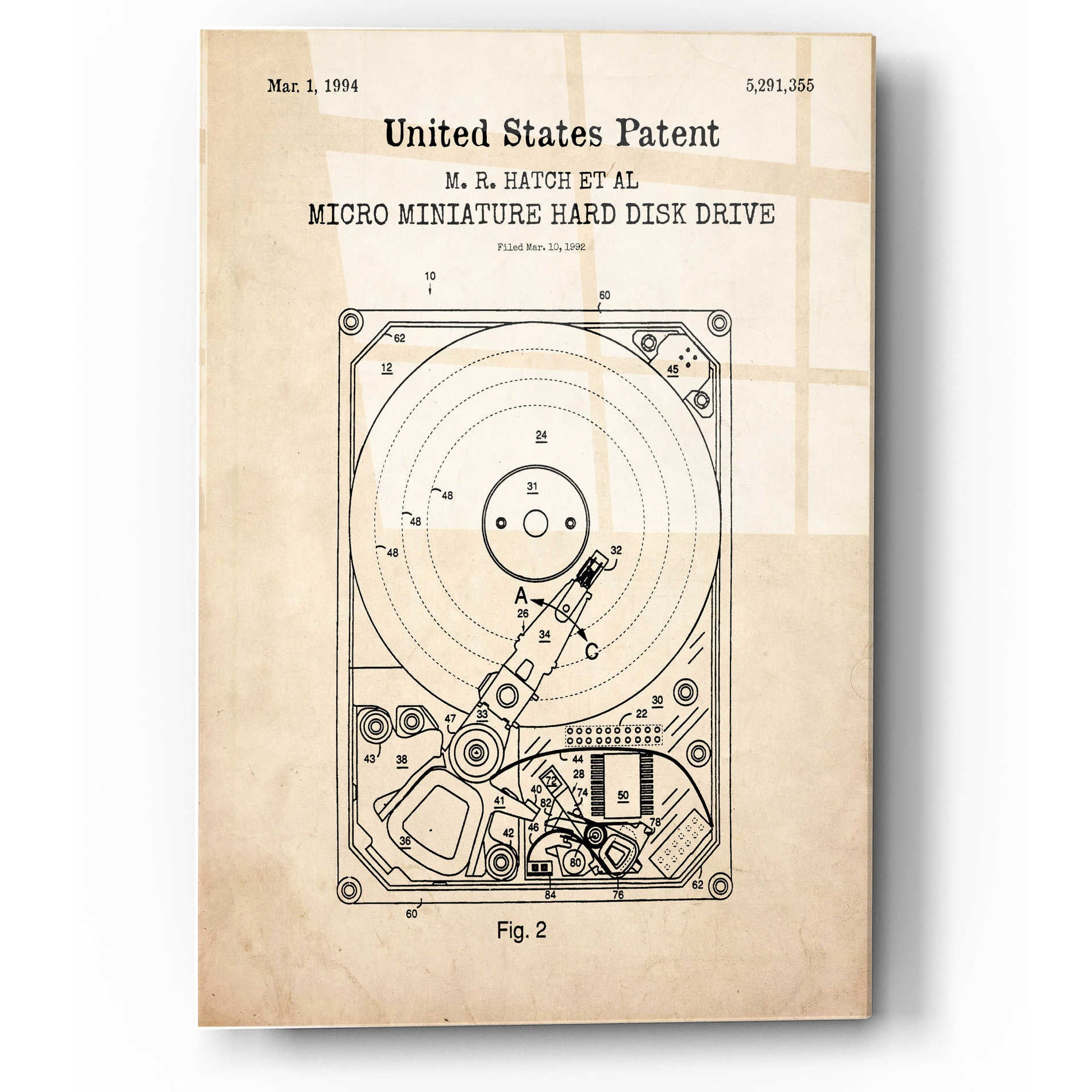 Epic Art 'Hard Disk Drive Blueprint Patent Parchment,' Acrylic Glass Wall Art,12x16