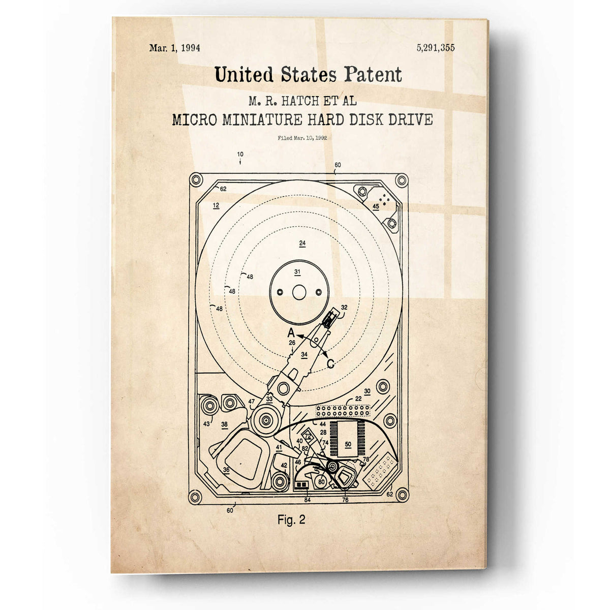 Epic Art 'Hard Disk Drive Blueprint Patent Parchment,' Acrylic Glass Wall Art